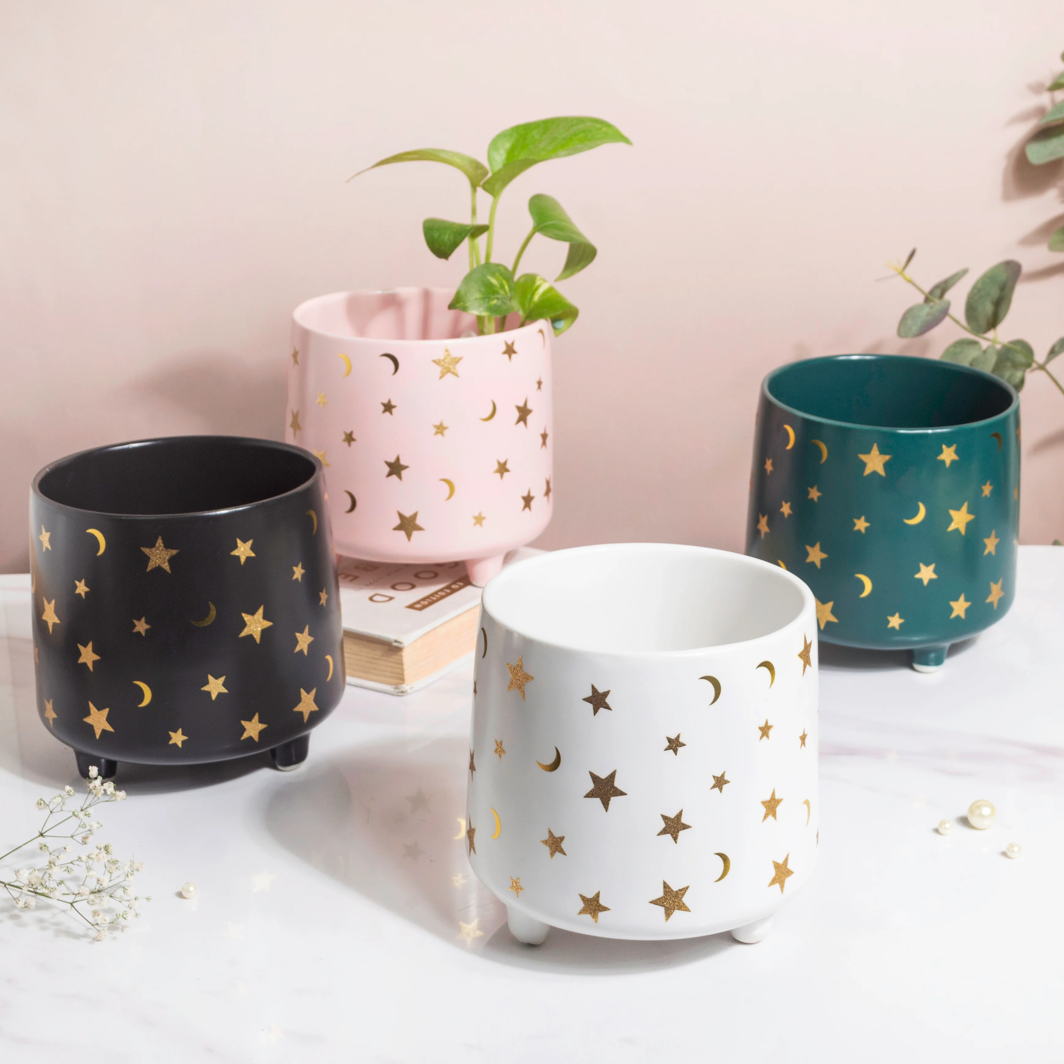 Stars and Moons Pink Ceramic Planter Large - Image 11