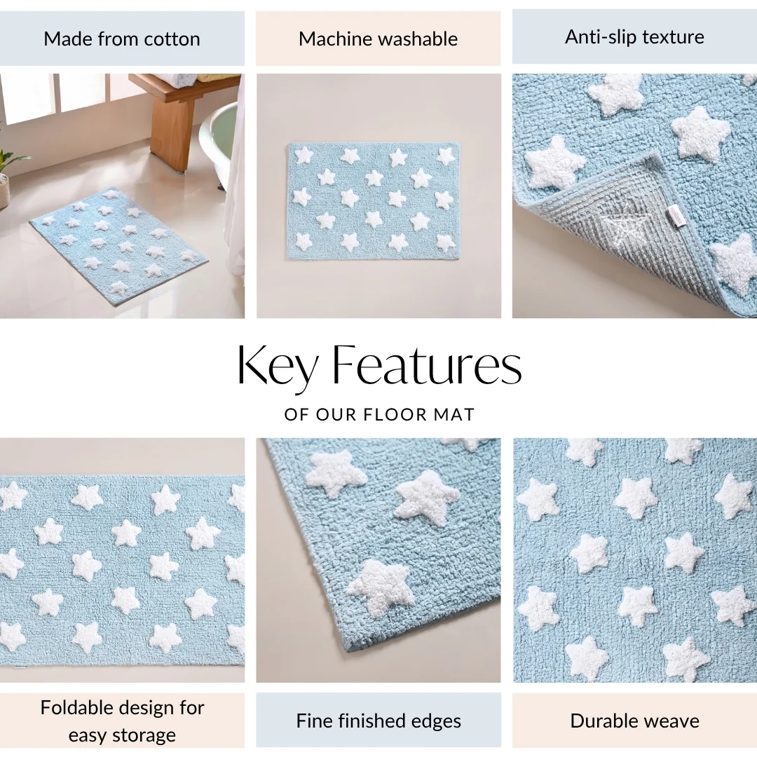 Stars Cotton Anti Slip Floor Mat For Kids Room 62x42cm - Image 3