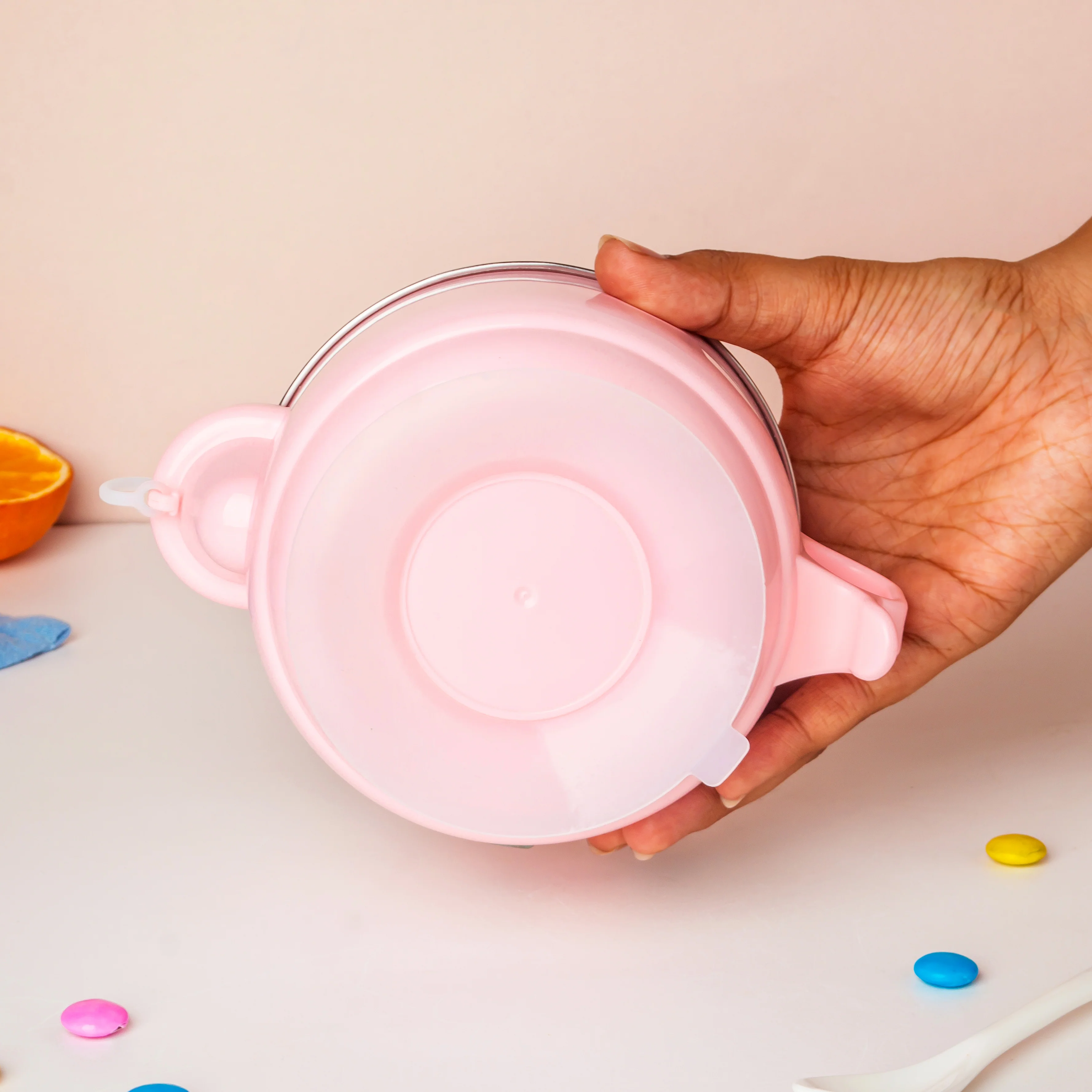 Steel Food Bowl With Heating Water Chamber Pink 400 ml - Image 8