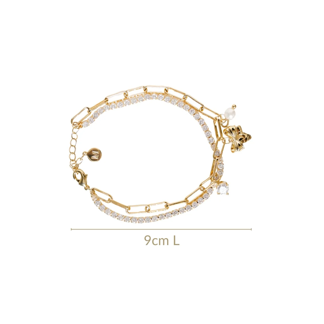 Stone Studded Gold Bow Charm Bracelet - Image 3
