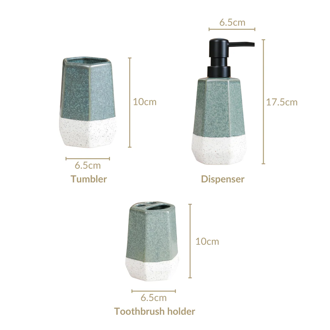 Stoneware Bathroom Accessories Set Of 3 - Image 6
