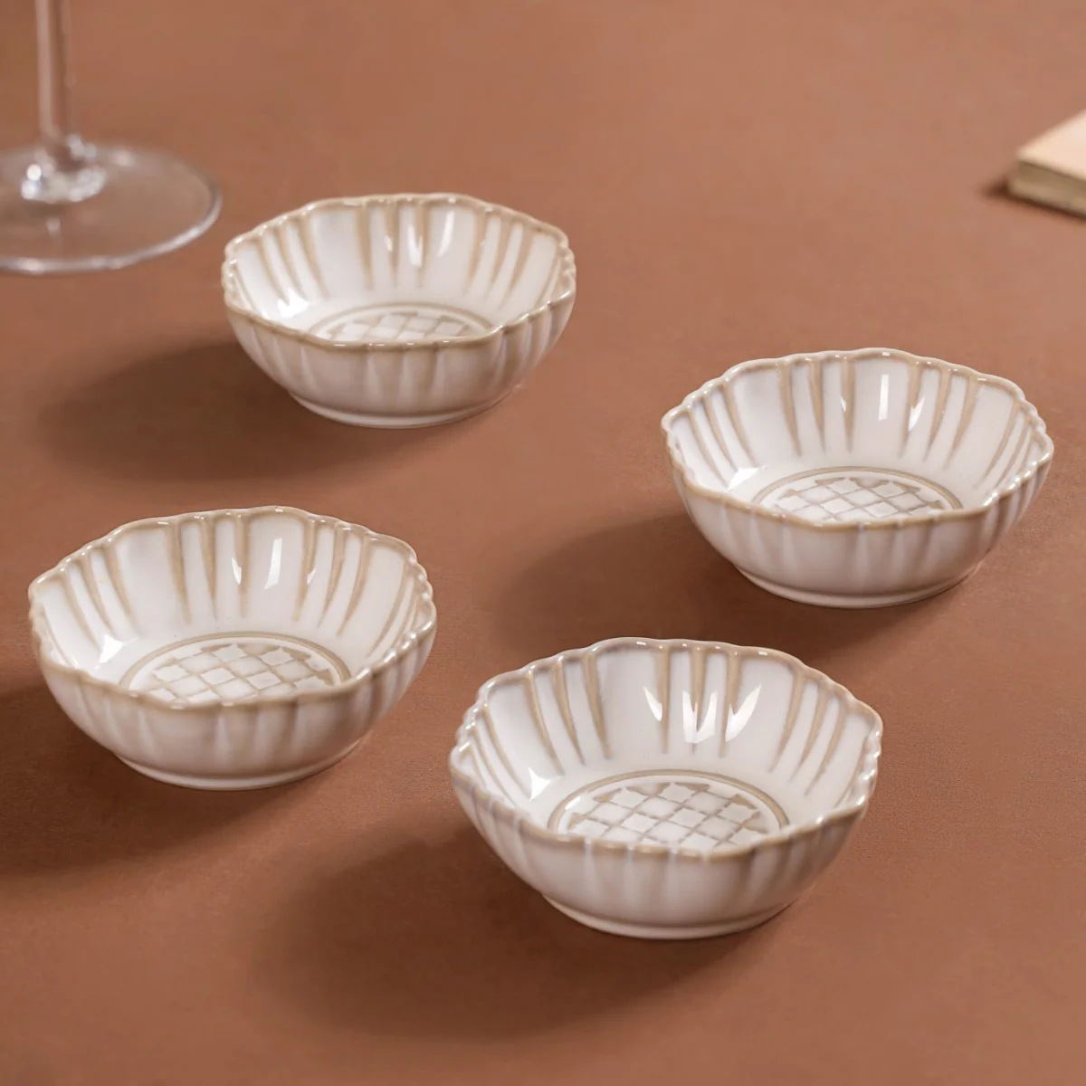 Stoneware Ivory Ceramic Dip Bowl Set Of 4 50ml