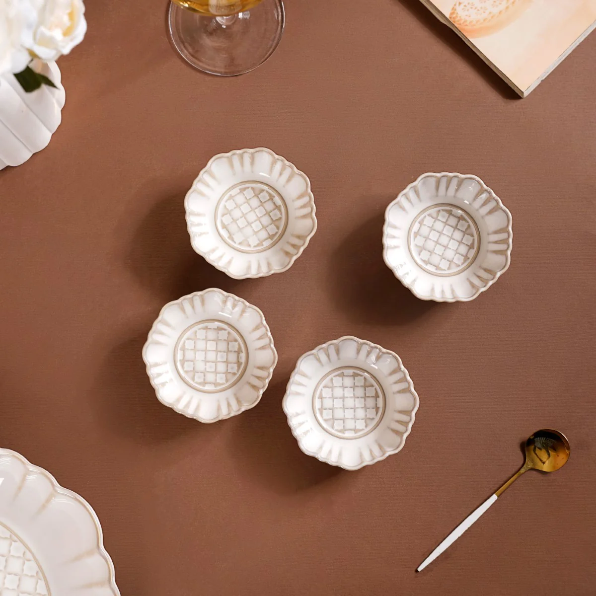 Stoneware Ivory Ceramic Dip Bowl Set Of 4 50ml - Image 7