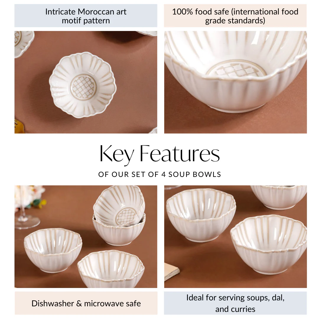 Stoneware Ivory Scallop Rimmed Soup Bowl Set Of 4 350ml - Image 5