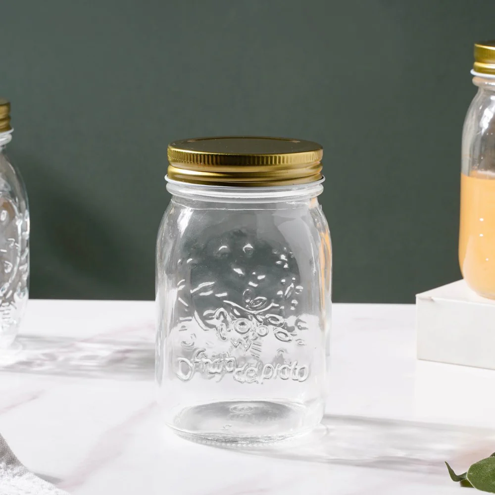 Storage Glass Jar With Gold Lid Set Of 6 450ml - Image 3