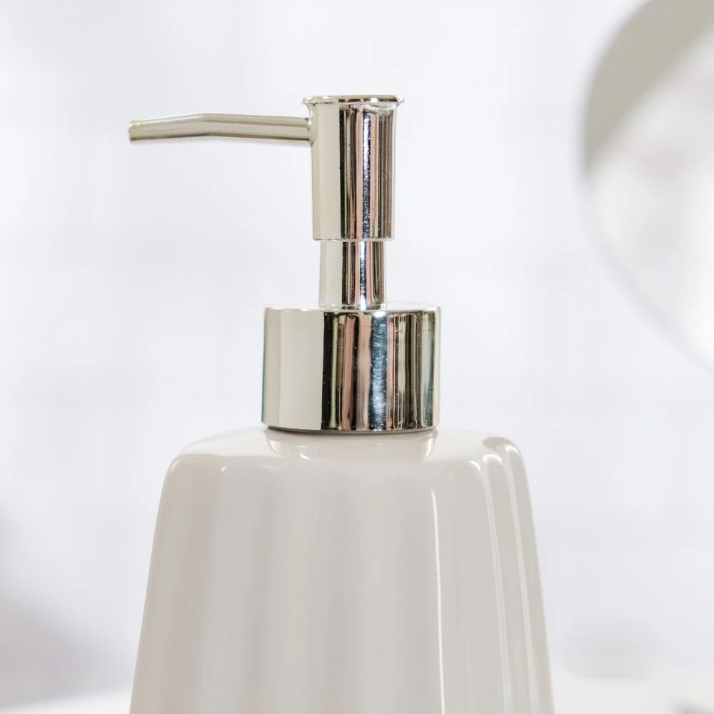 Striped Ceramic Soap Dispenser White 7 Inch - Image 7