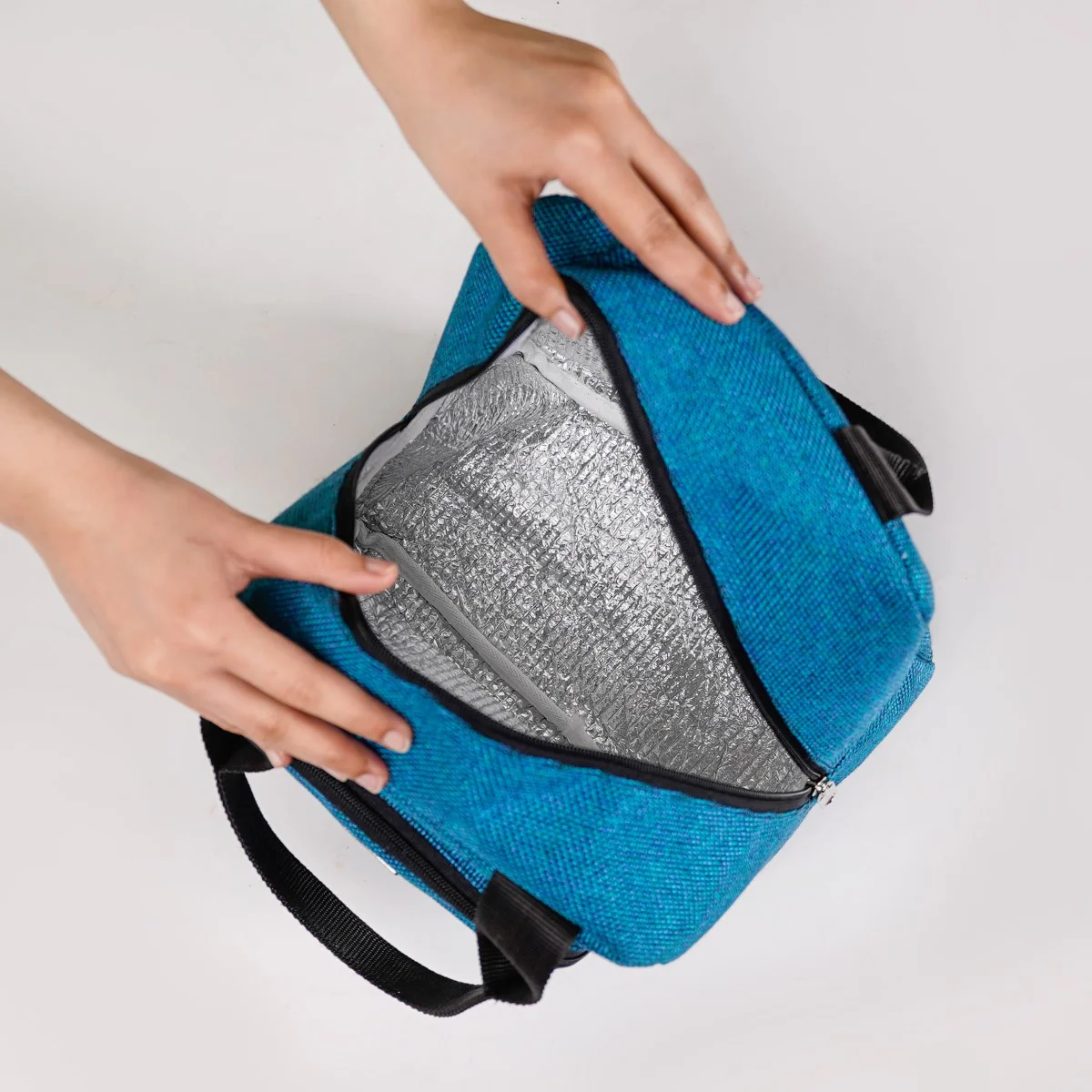 Stylish Sustainable Thermal Insulated Jute Lunch Bag Teal - Image 10