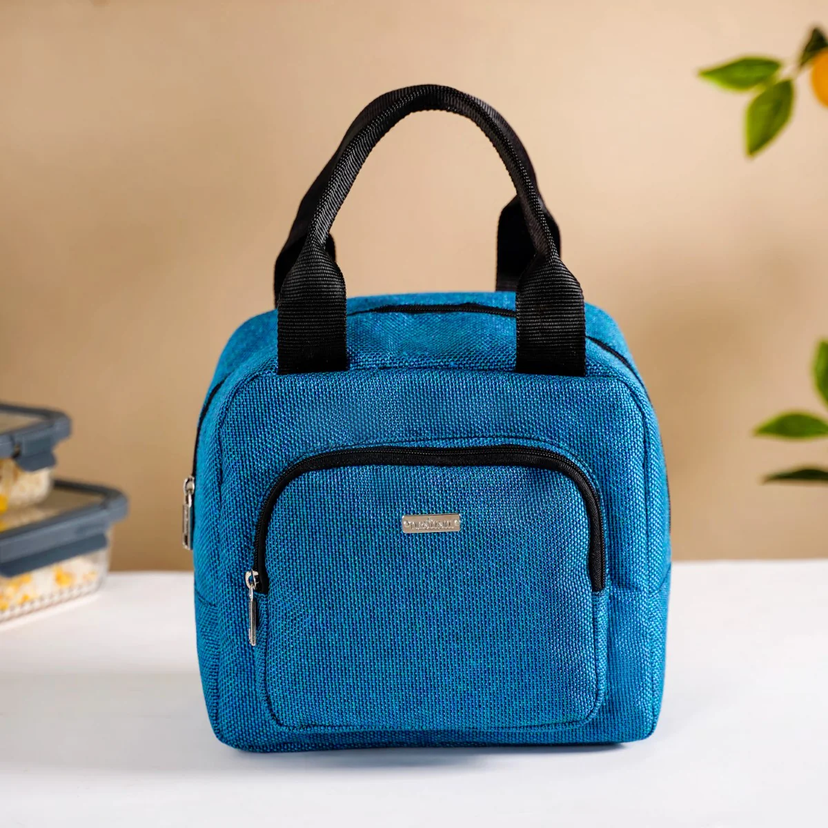 Stylish Sustainable Thermal Insulated Jute Lunch Bag Teal - Image 3