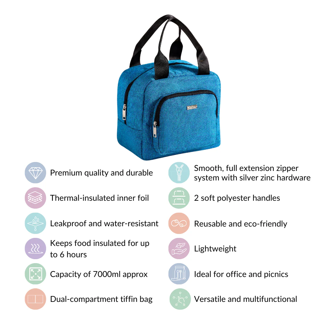 Stylish Sustainable Thermal Insulated Jute Lunch Bag Teal - Image 4