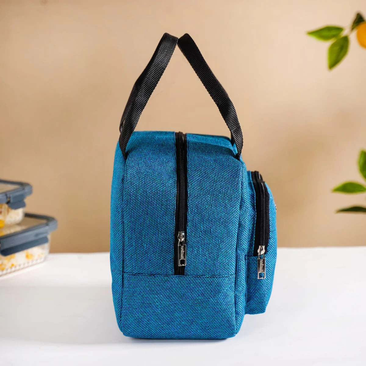 Stylish Sustainable Thermal Insulated Jute Lunch Bag Teal - Image 8