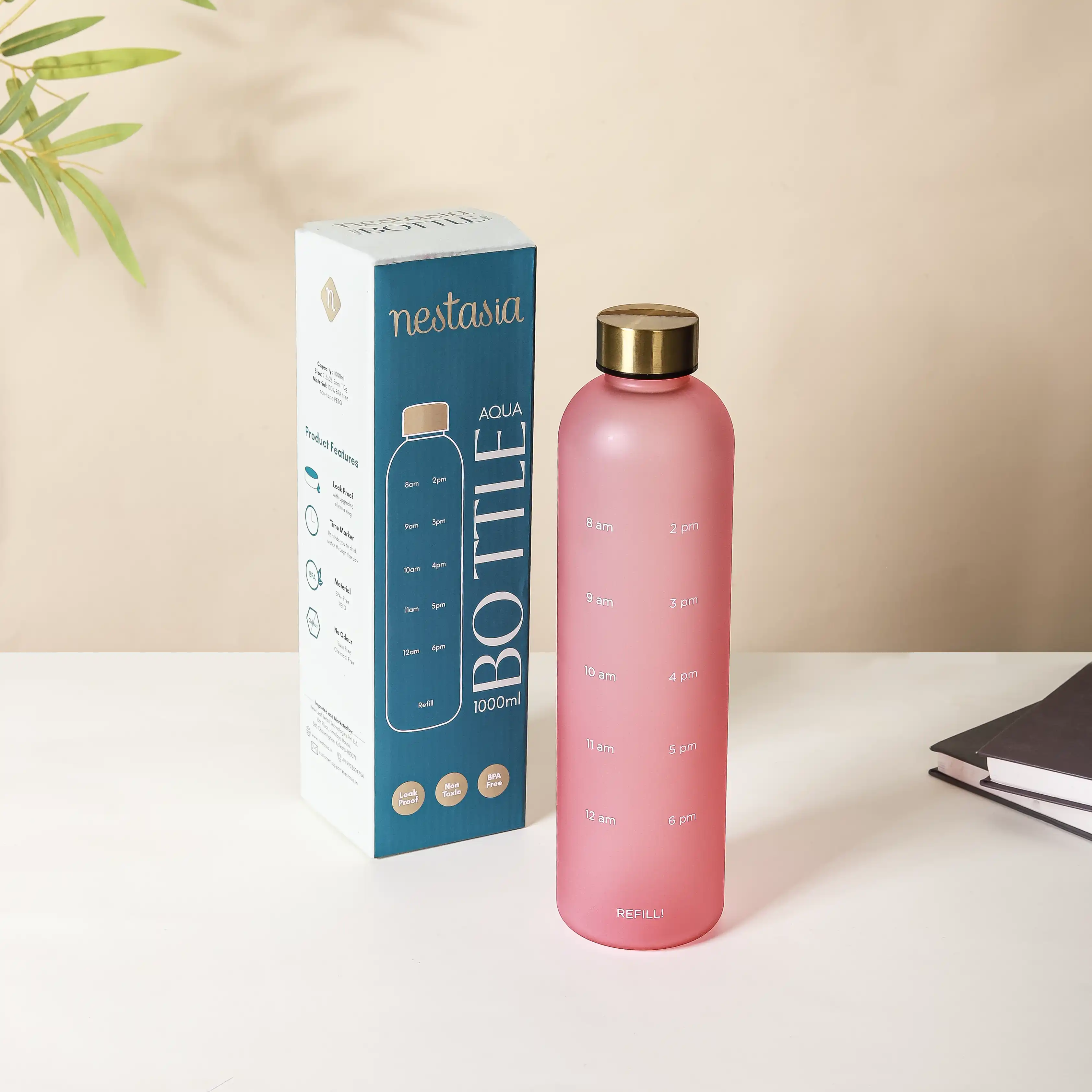 Stylish Time Marker Water Bottle Pink 1L Set Of 2 - Image 6