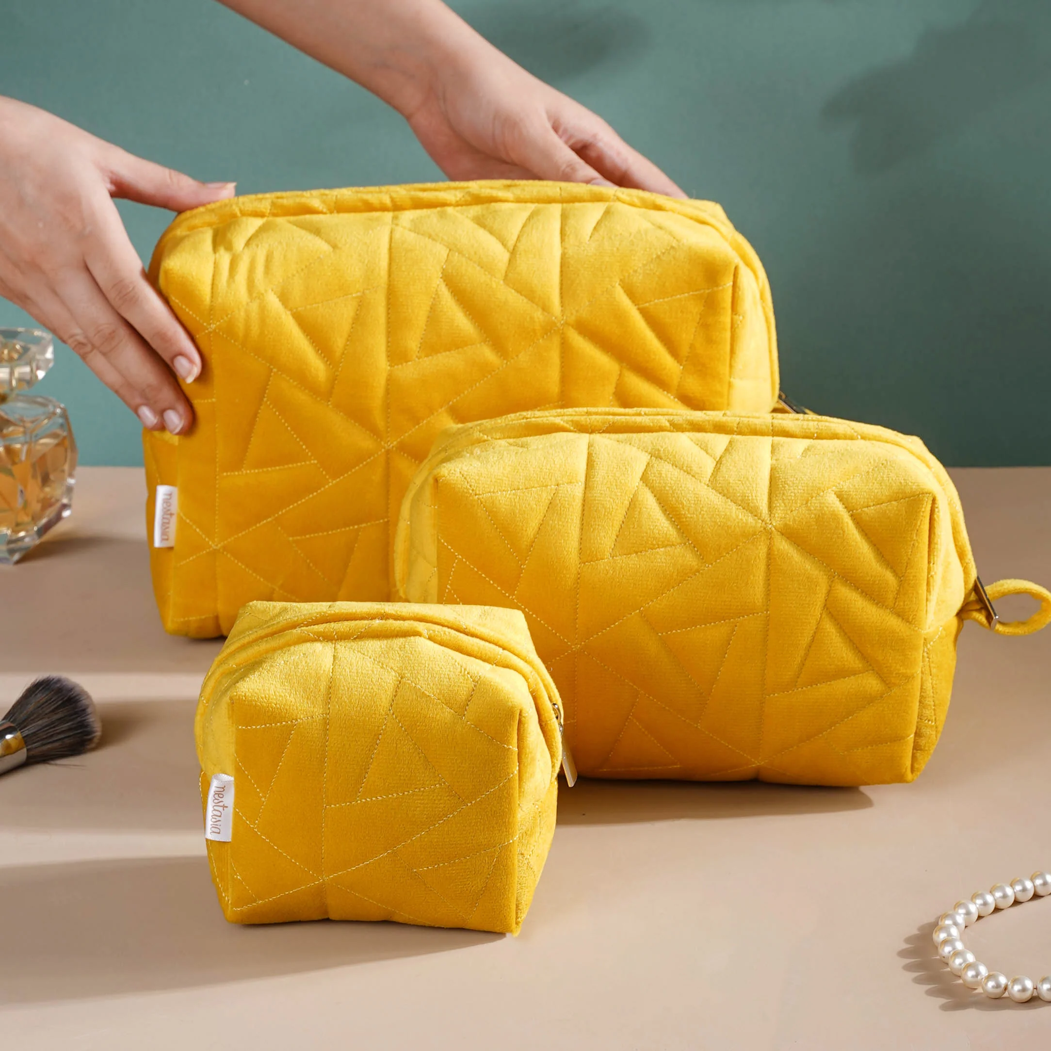 Sunshine Yellow Cosmetic Bag Set Of 3 - Image 2