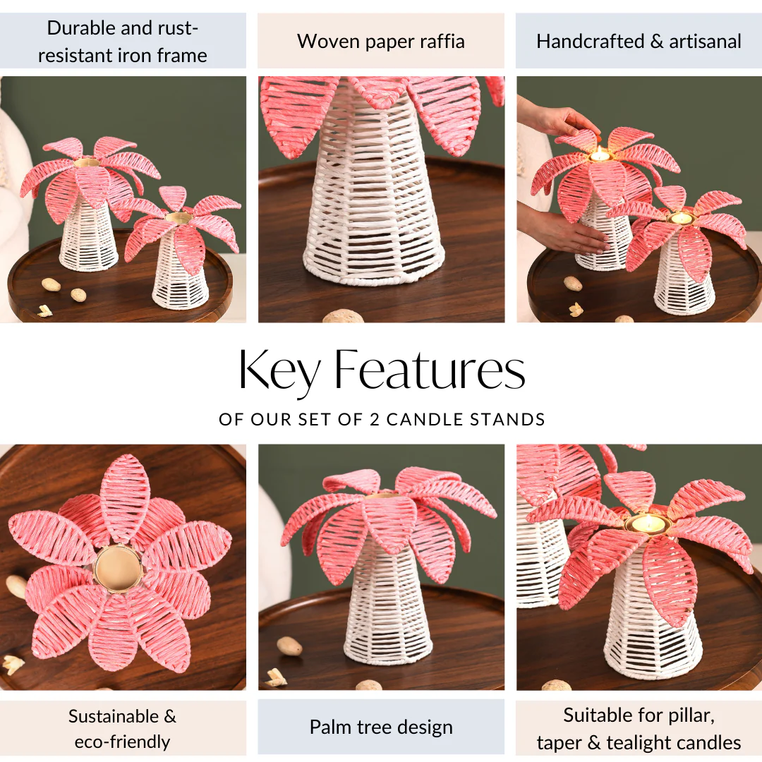 Sustainable Palm Tree Candle Stand Set Of 2 - Image 5