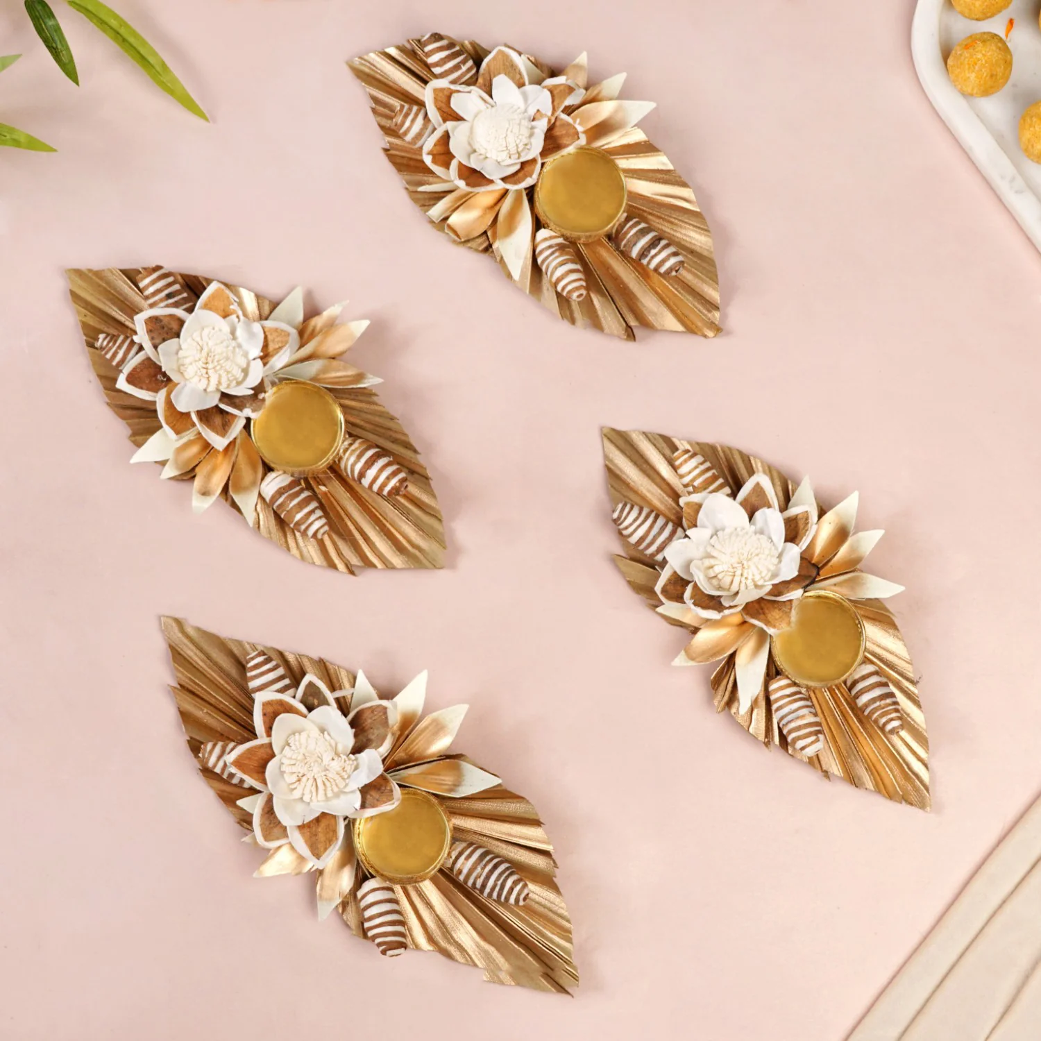 Sustainable Pine Leaf Sola Tea Light Candle Holder Set Of 4 - Image 7