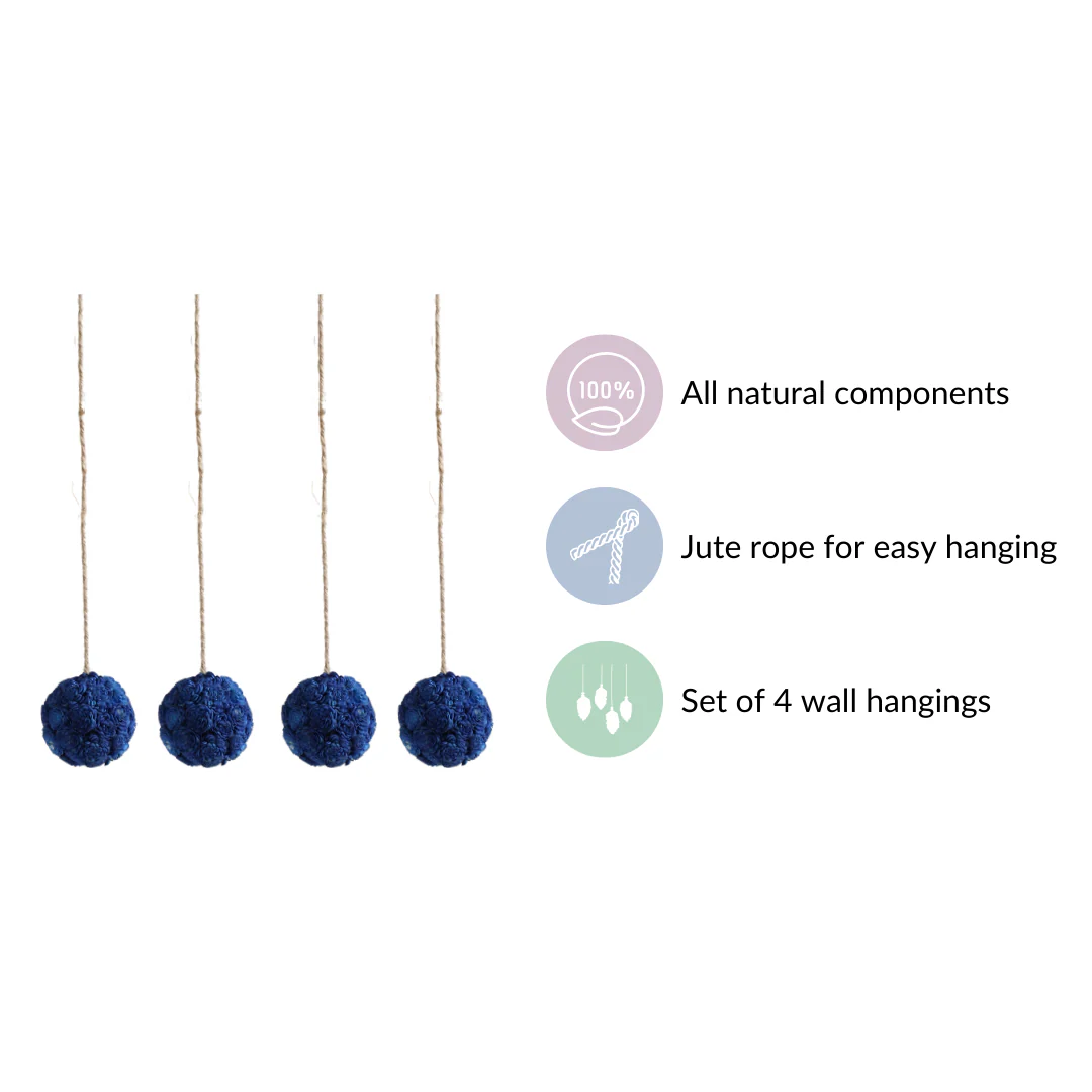 Sustainable Sola Blue Flower Ball Wall Hanging Set Of 4 - Image 5