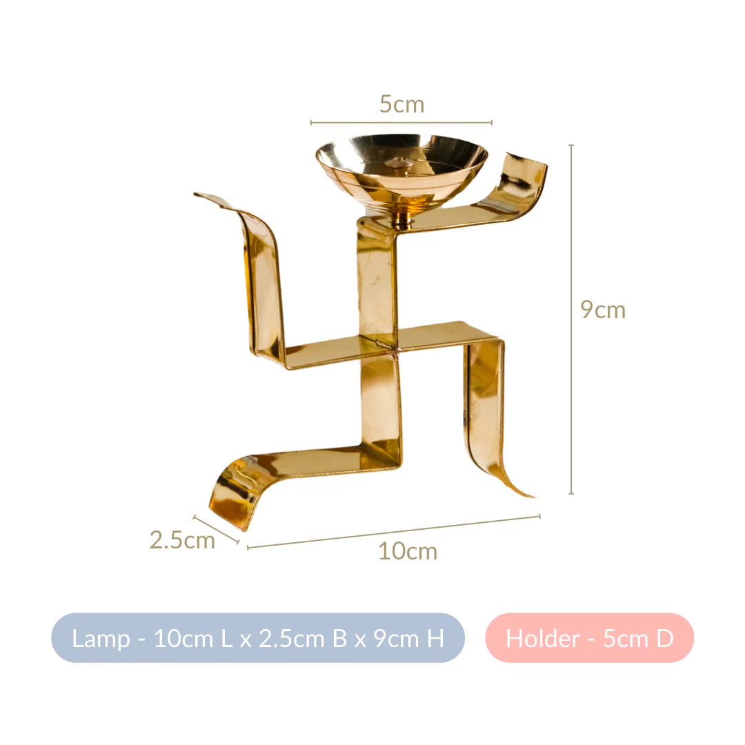 Swastik Oil Lamp Votive Set Of 2 Small Gold - Image 5
