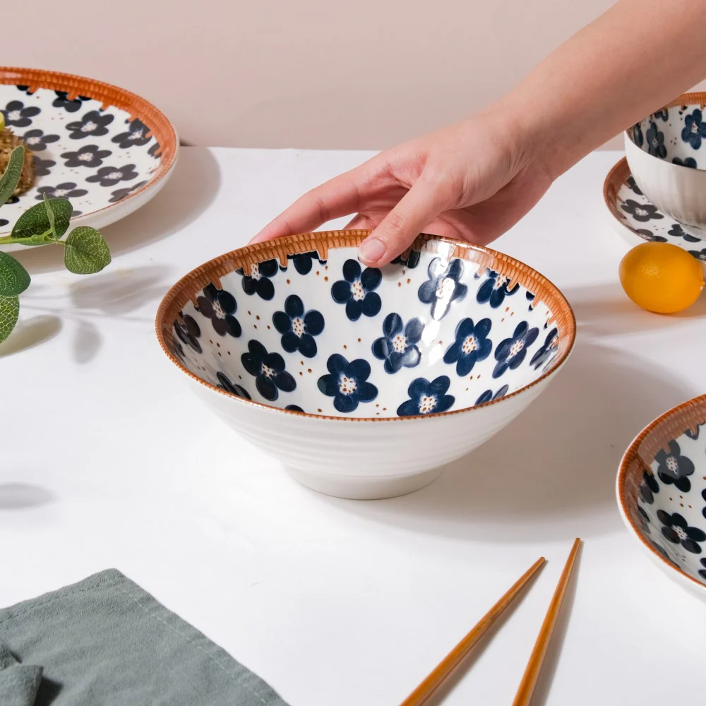 Sylvan Floral Patterned Ceramic Ramen Bowl 8 Inch 750 ml - Image 3