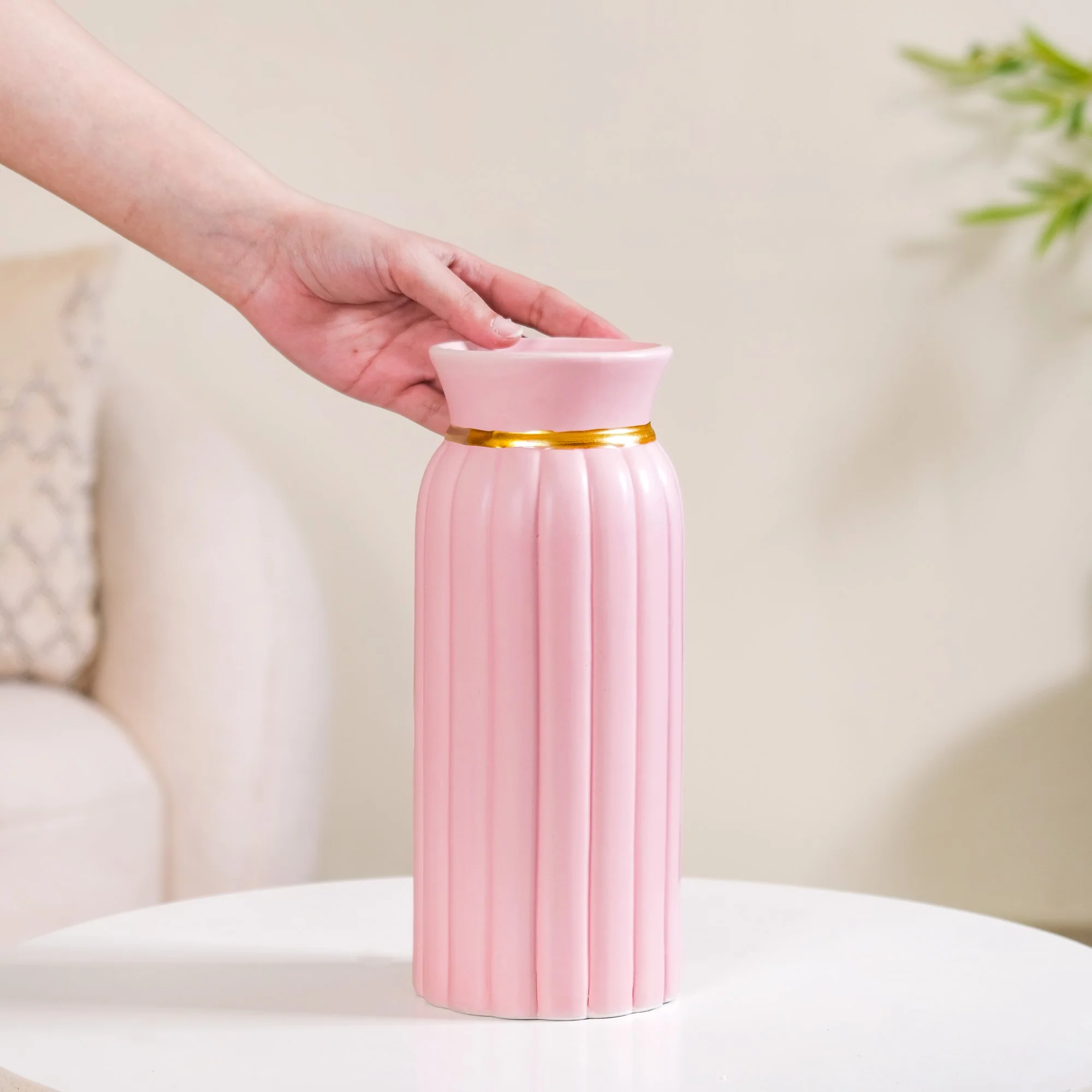 Tall Ceramic Flower Vase Soft Pink - Image 3