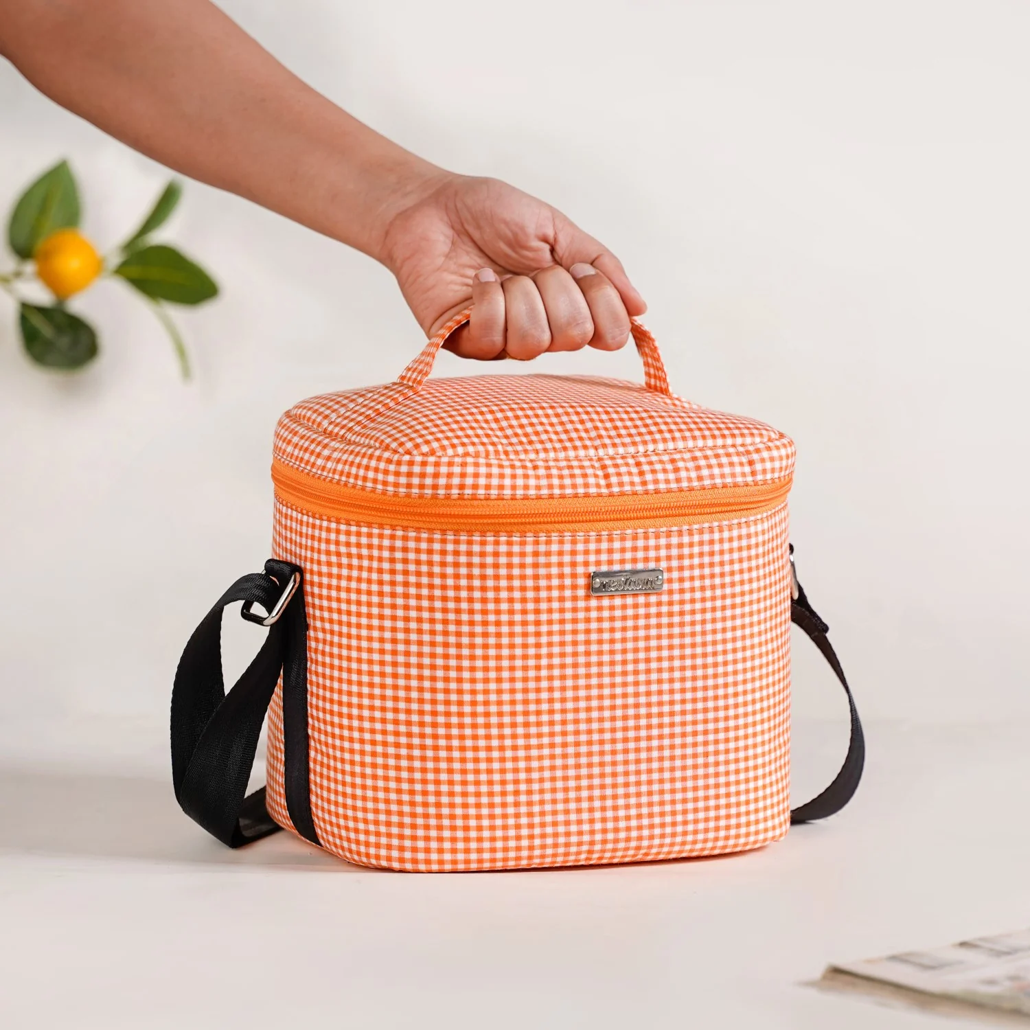Tangerine Vichy Insulated Lunch Bag - Image 2