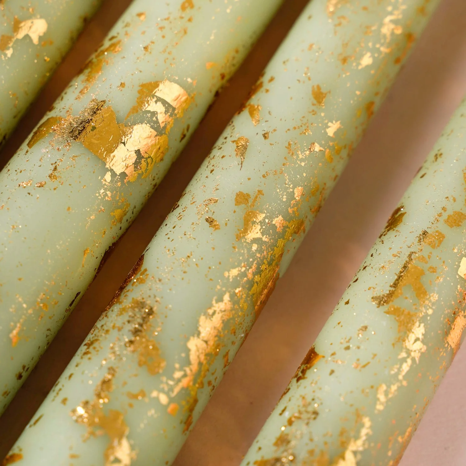 Taper Candles Sage Green With Gold Leaf Design Set Of 8 - Image 7