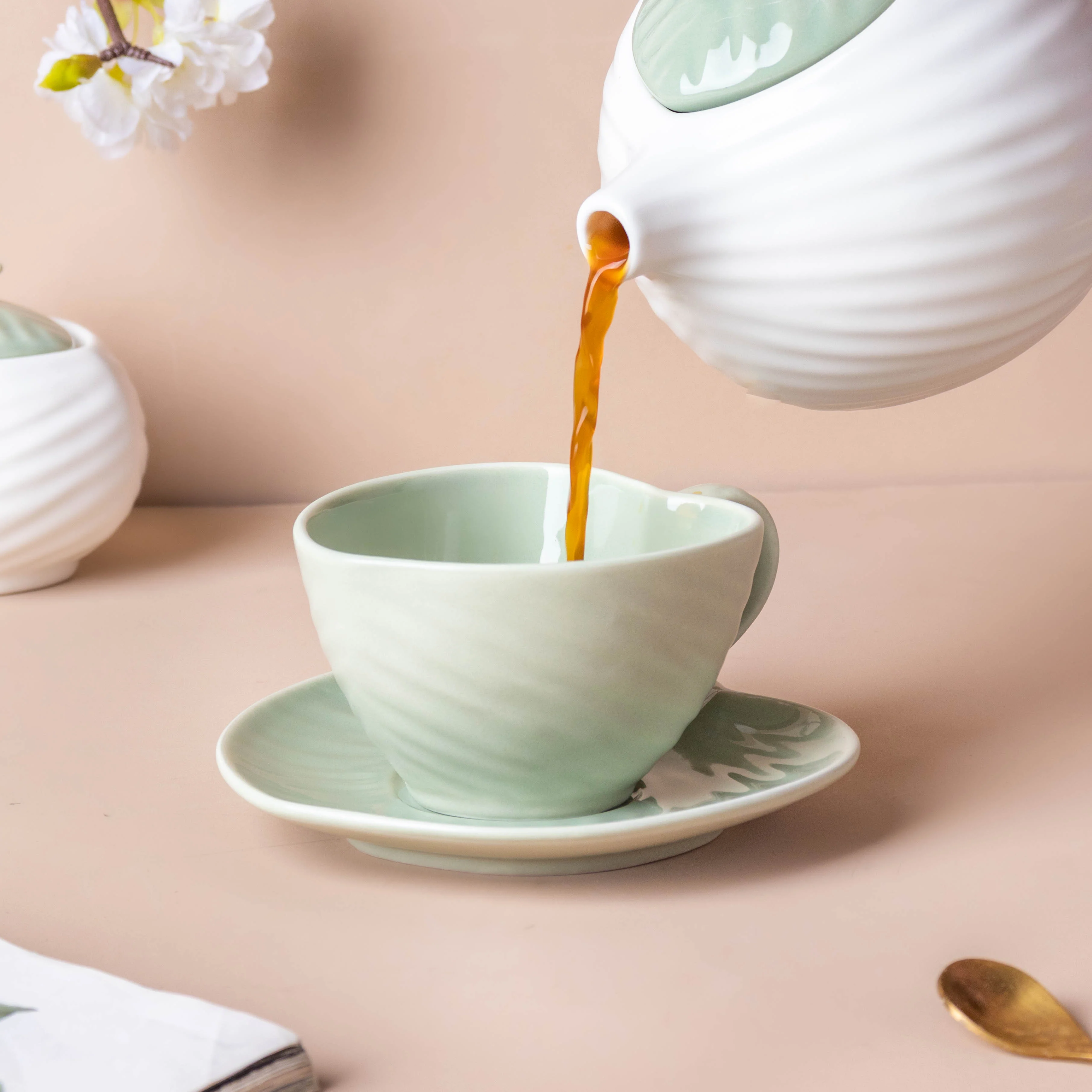 Taro Leaf Green Cup and Saucer - Image 7