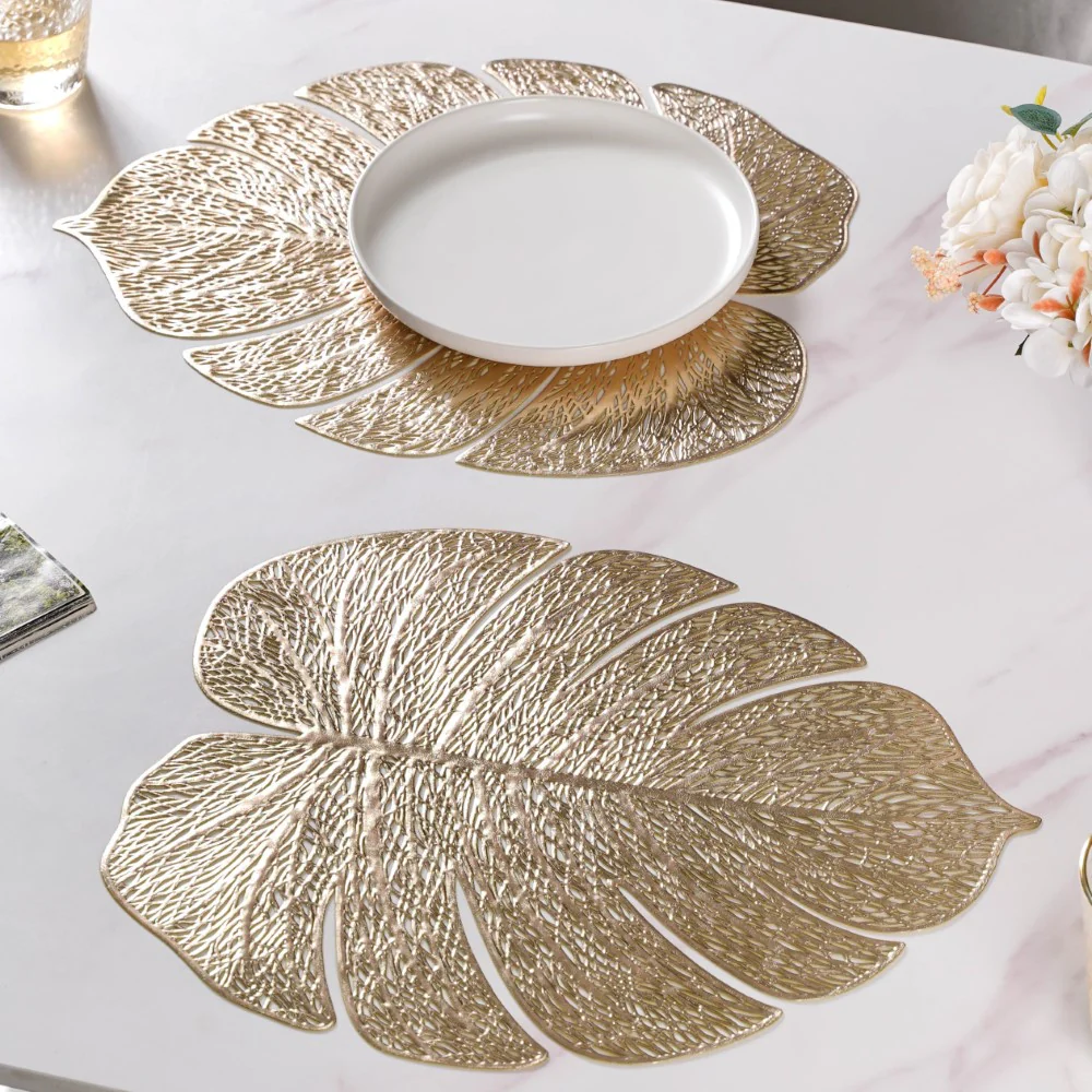 Taro Leaves Placemat Set of 6 Gold 15x12 Inch - Image 5