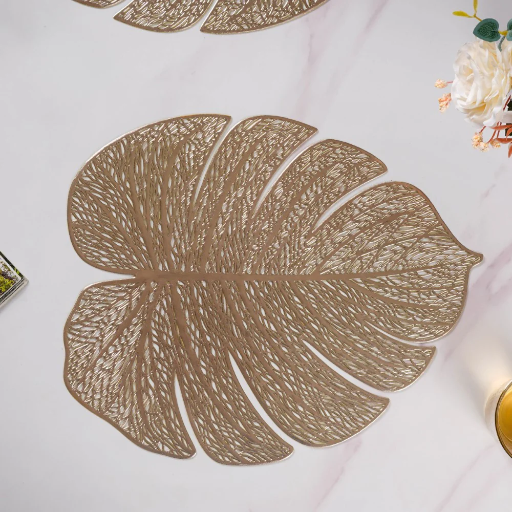 Taro Leaves Placemat Set of 6 Gold 15x12 Inch - Image 6