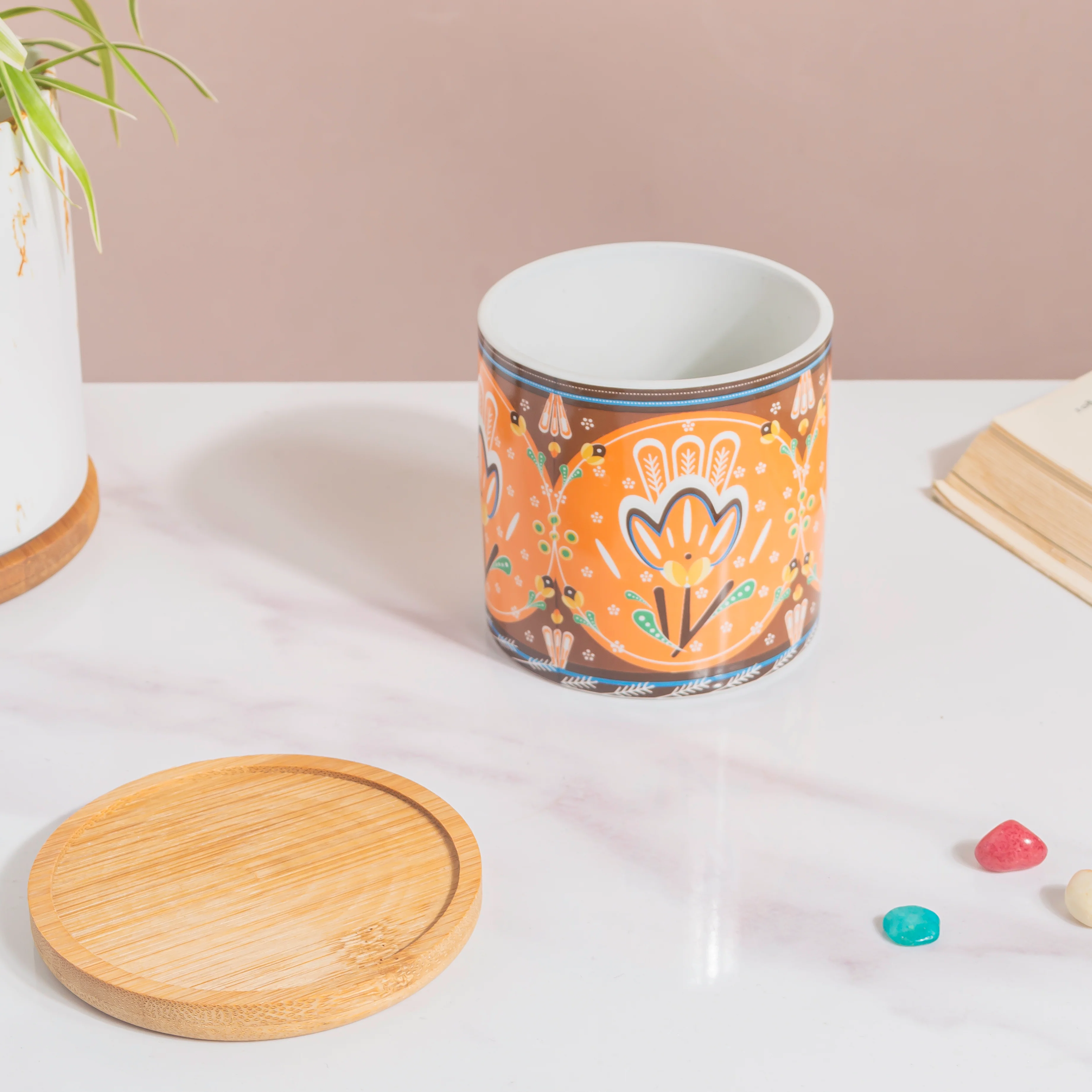 Tawny Tango Bloom Fiesta Botanical Planter With Wooden Coaster - Image 6