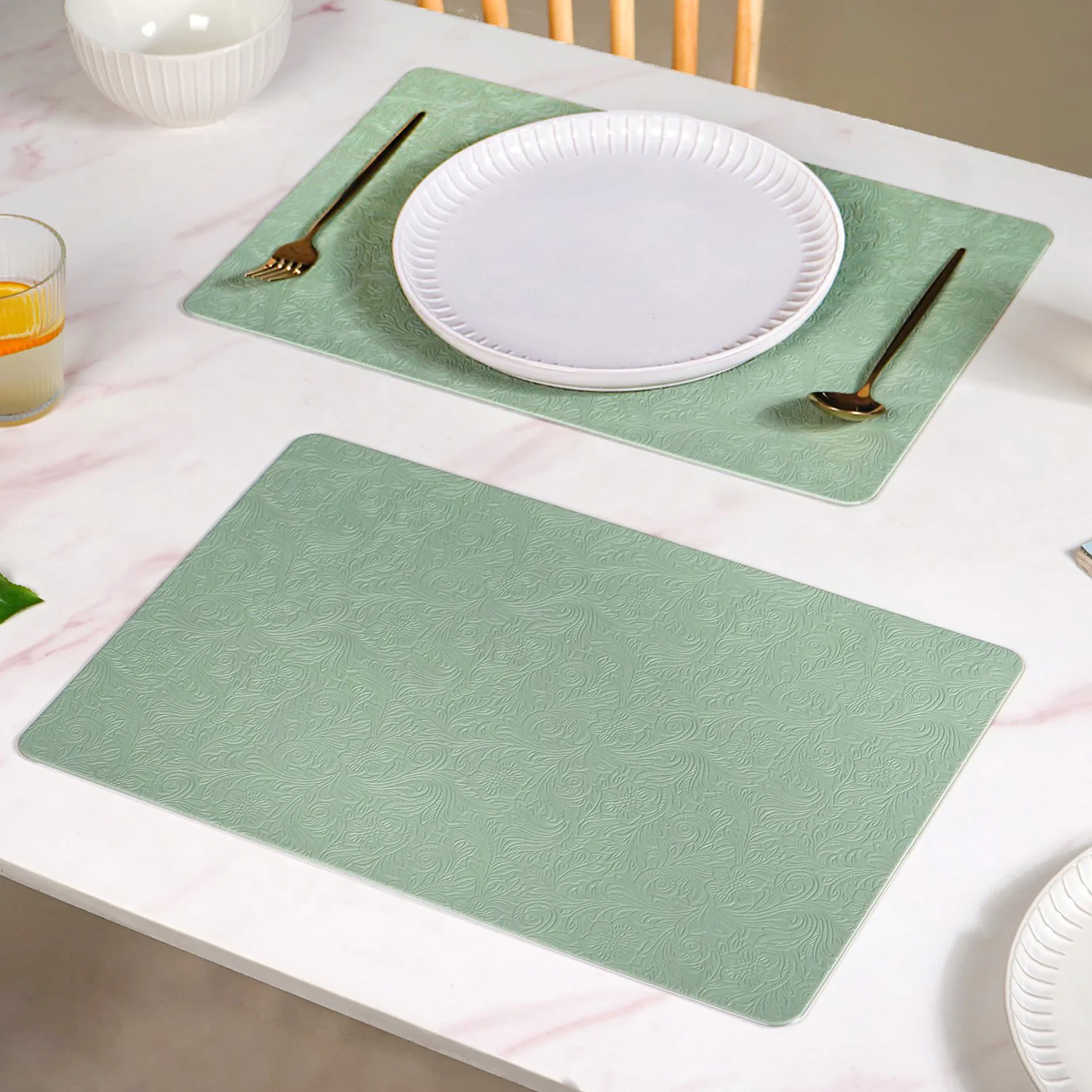 Tea Green Embossed Table Mat Set Of 6 - Image 3