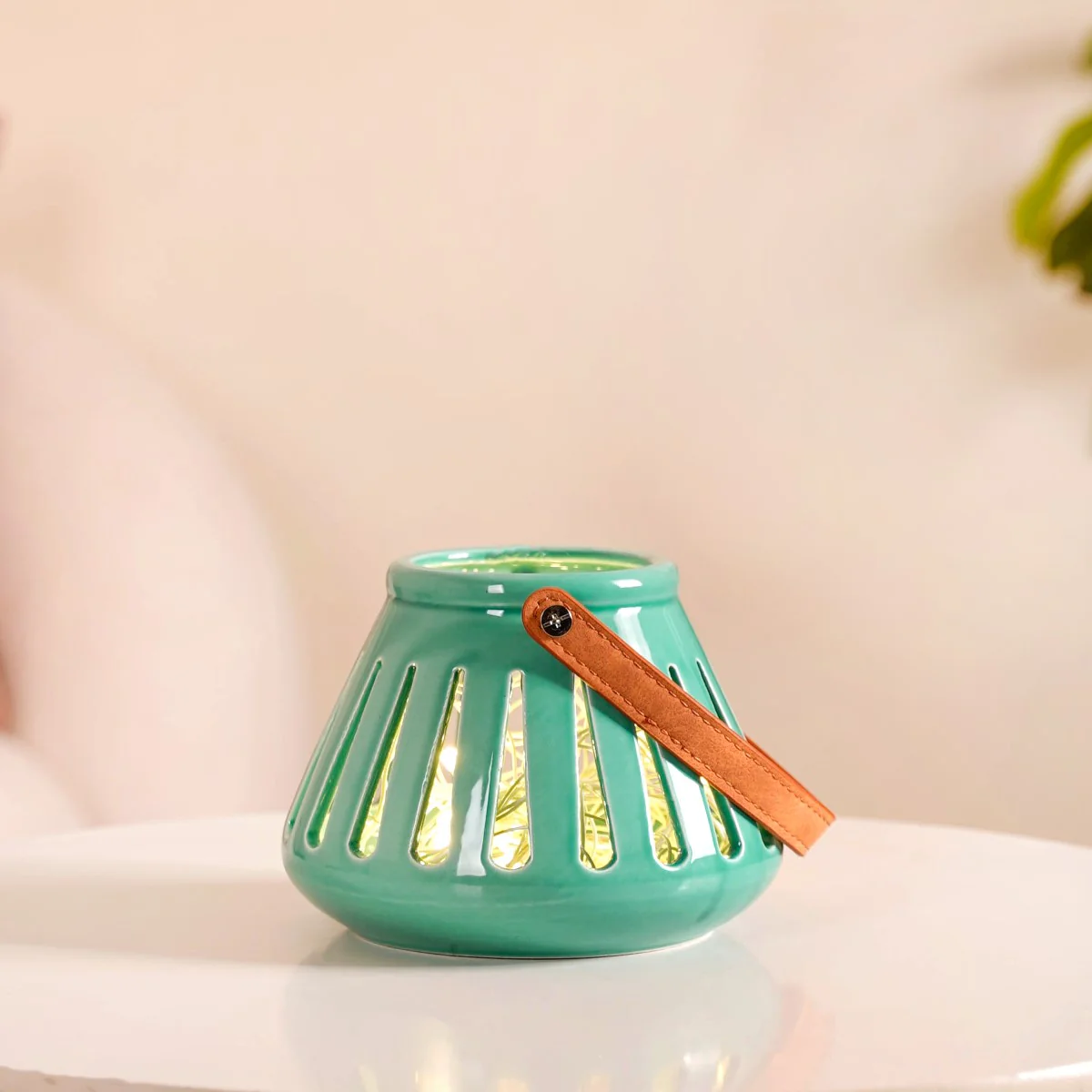 Teal Decorative Ceramic Lantern Set of 2 - Image 4