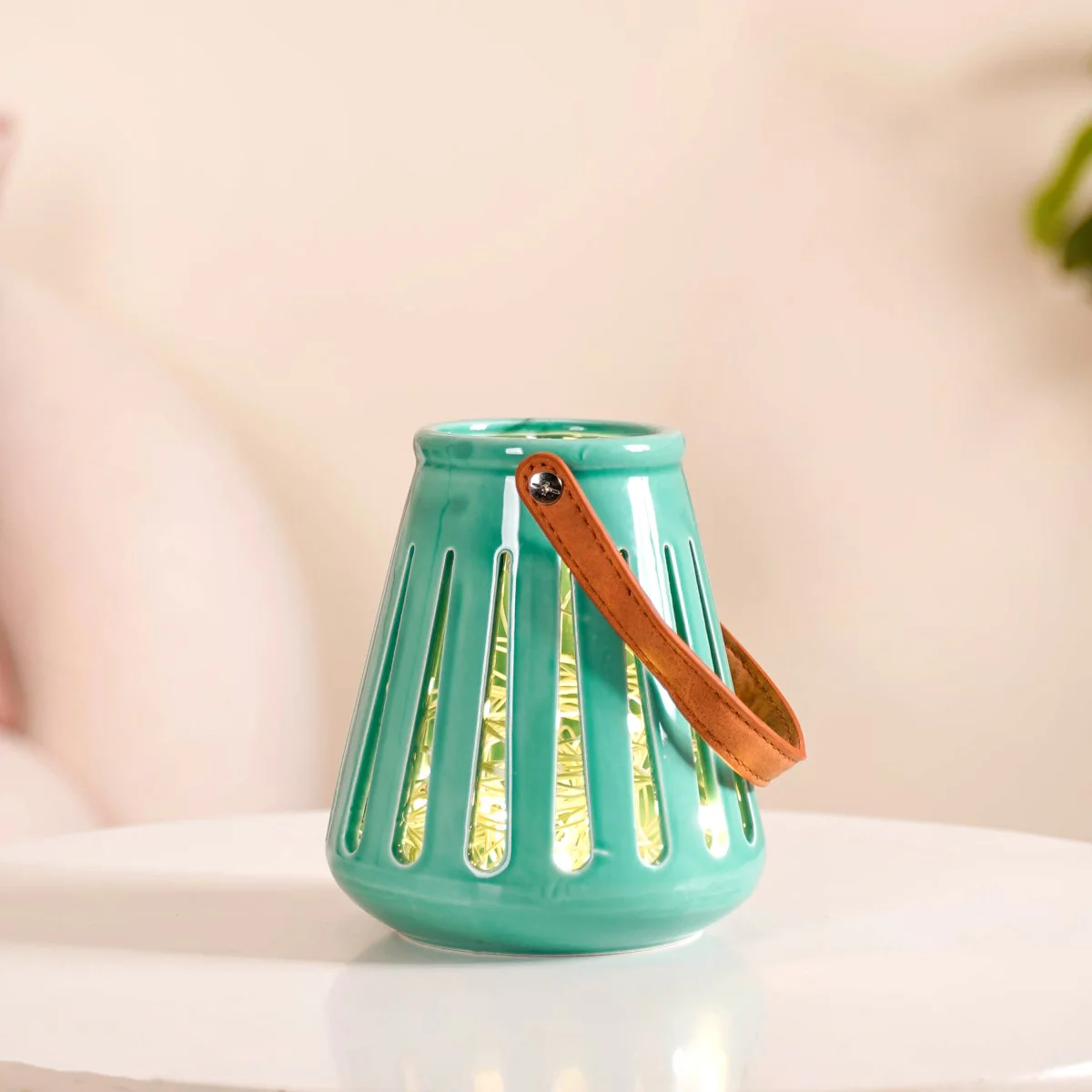 Teal Decorative Ceramic Lantern Set of 2 - Image 6