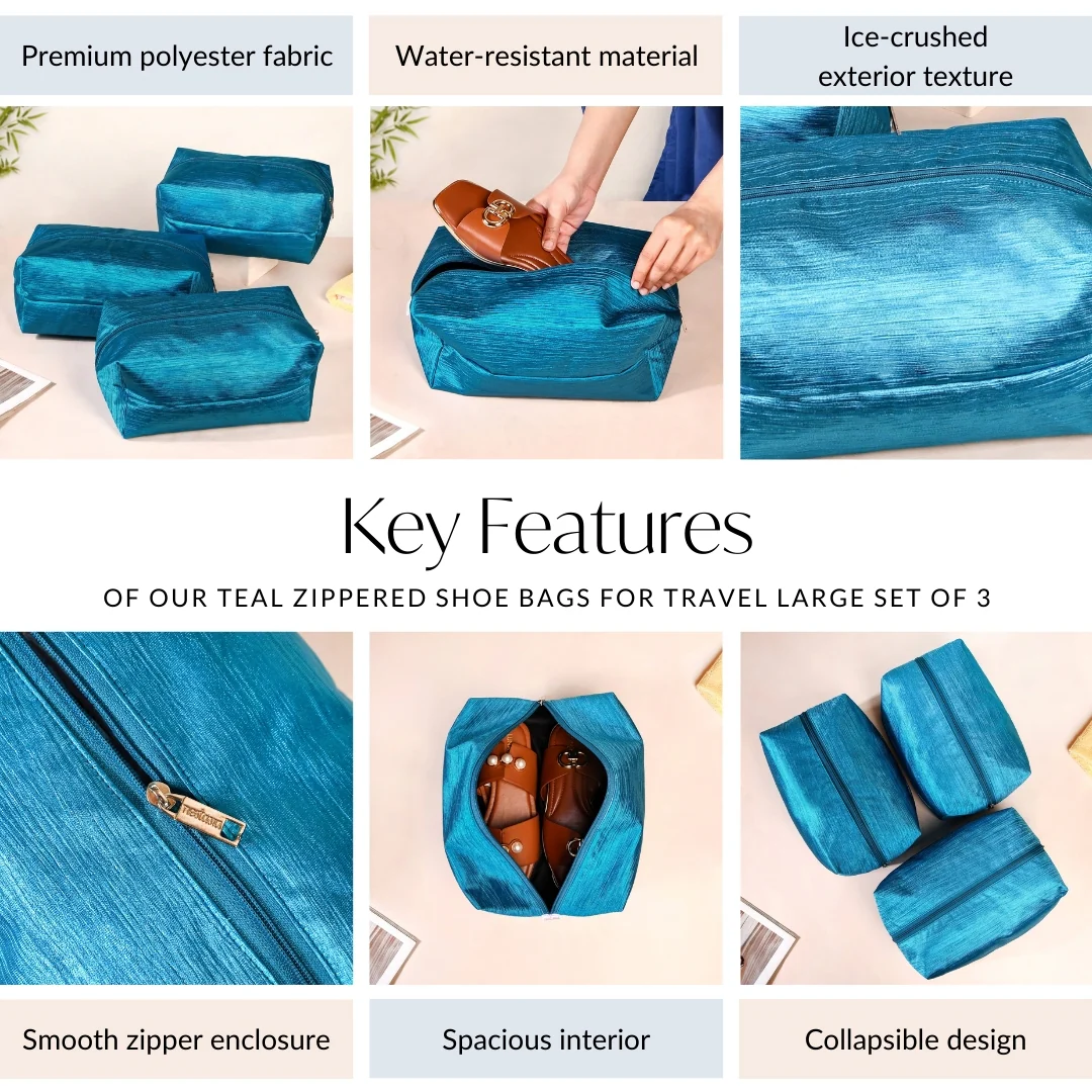 Teal Zippered Shoe Bags For Travel Large Set Of 3 - Image 5