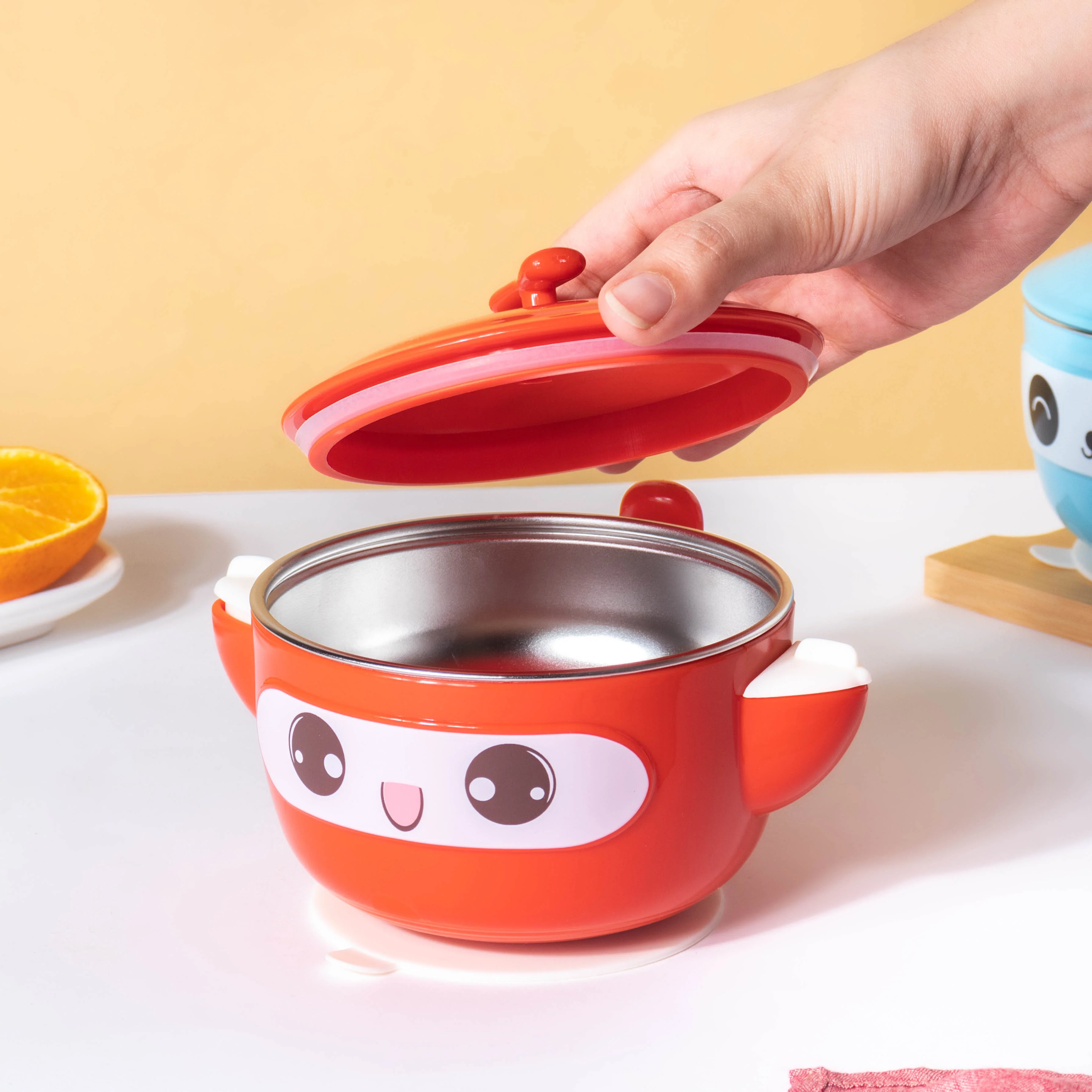 Airtight Stay Warm Steel Bowl With Suction Base Red 300 ml - Image 4