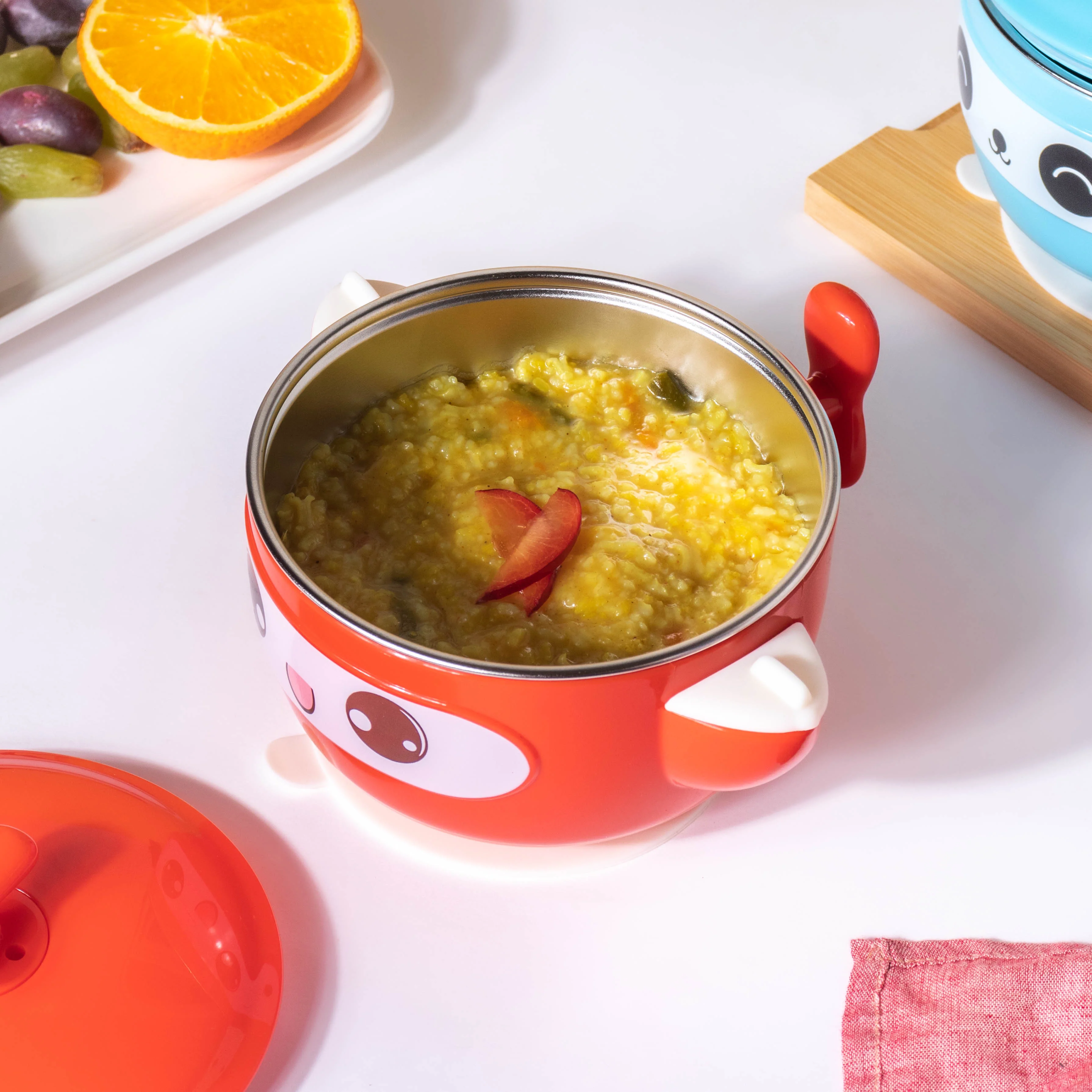 Airtight Stay Warm Steel Bowl With Suction Base Red 300 ml - Image 6