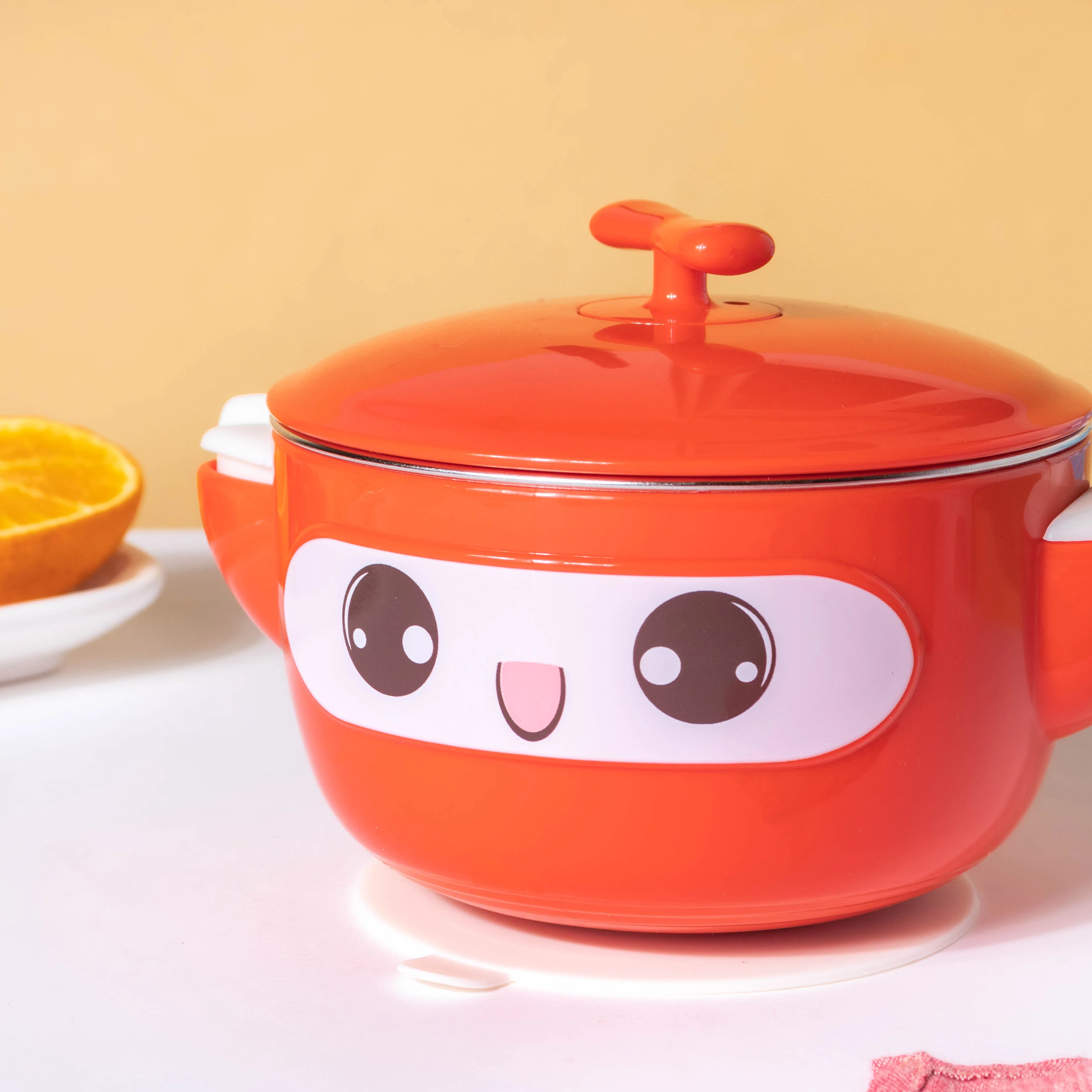 Airtight Stay Warm Steel Bowl With Suction Base Red 300 ml - Image 7