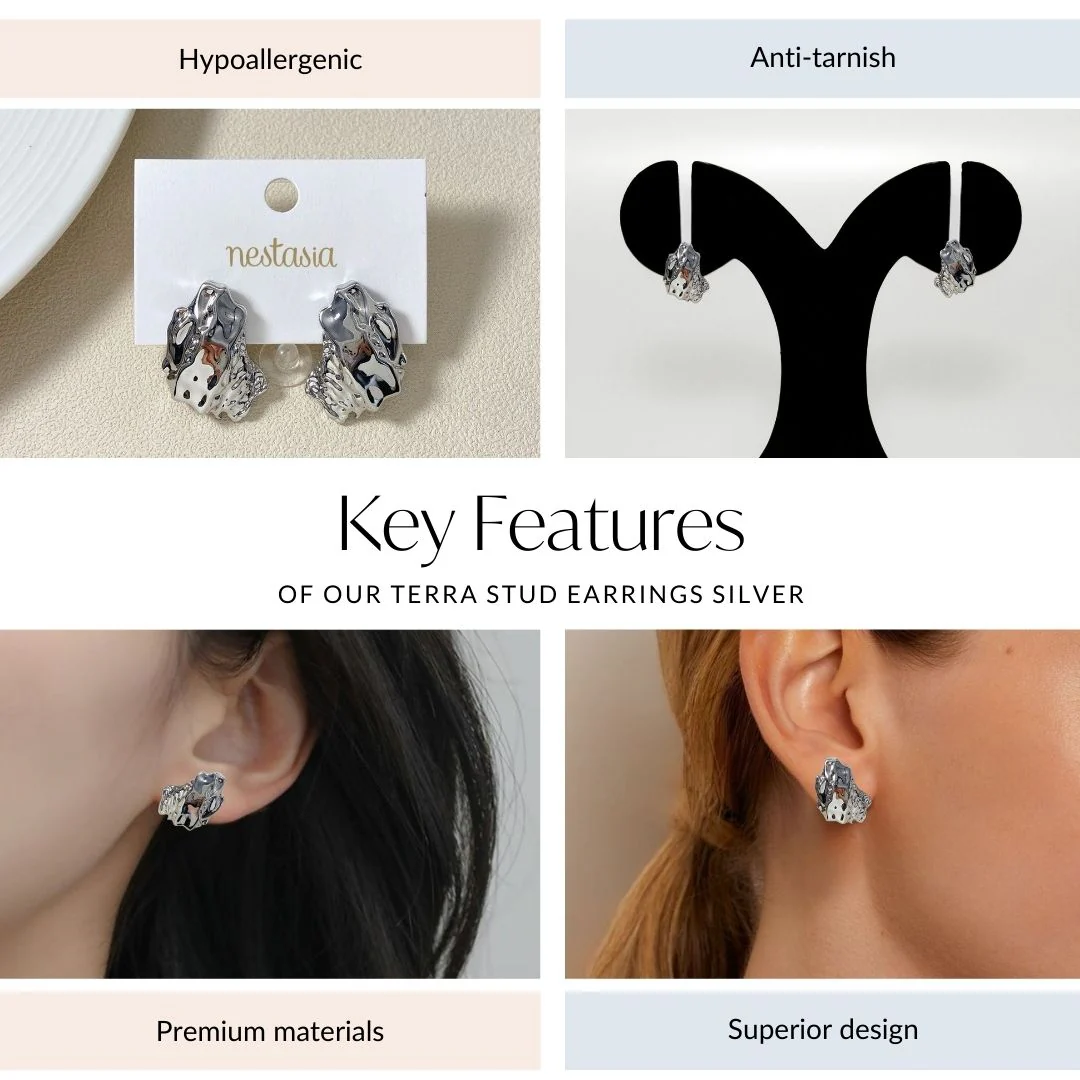 Terra Stud Earrings Silver - Image 4