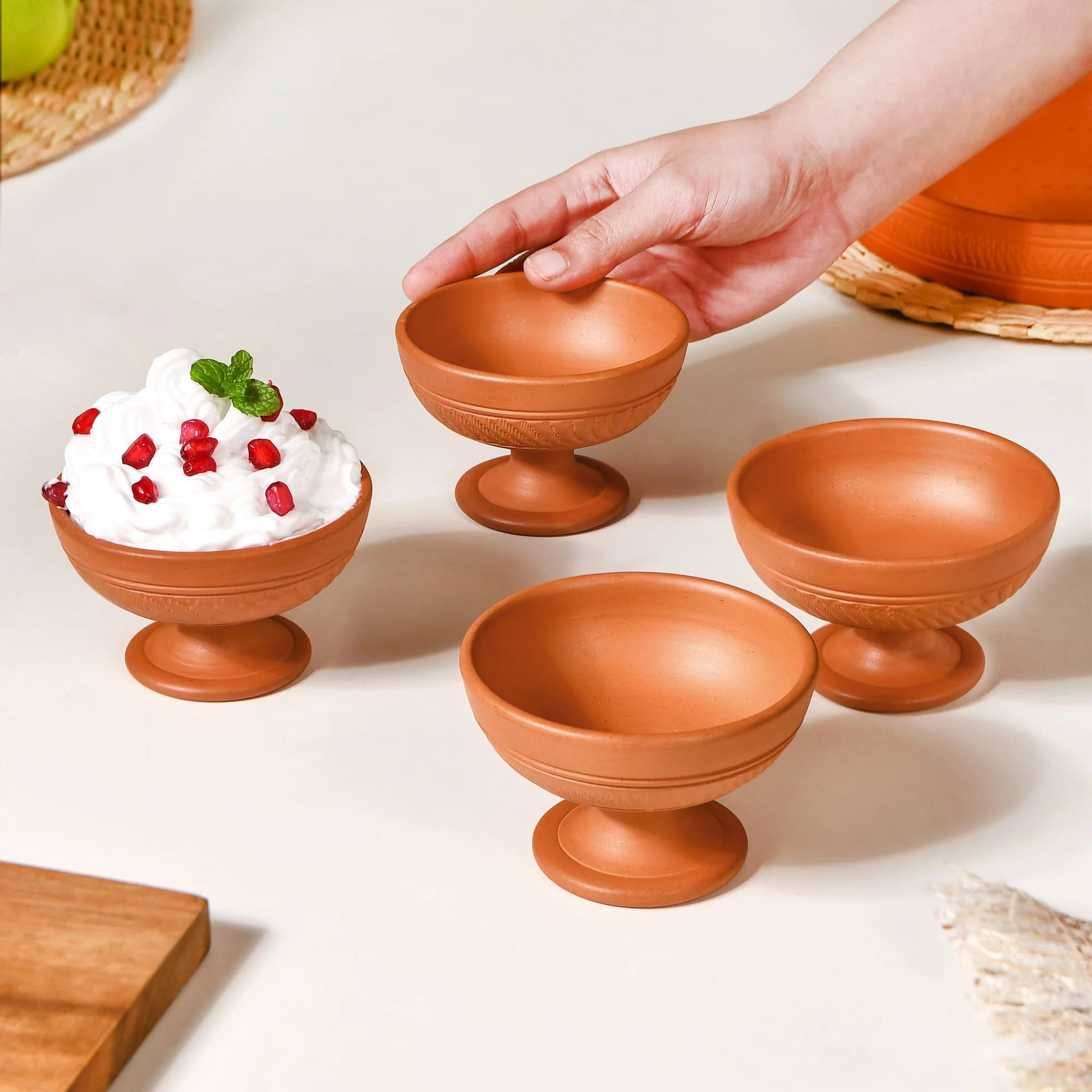 Terracotta Stemmed Dessert Bowls Set Of 4 150ml - Image 2