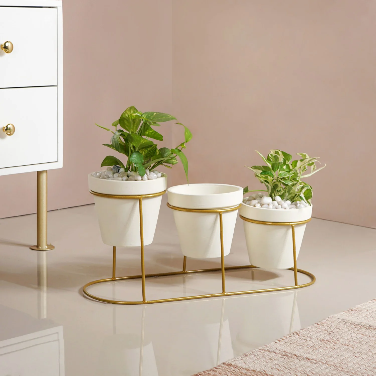 TerraGold Planters With Metal Stand Cream White - Image 9