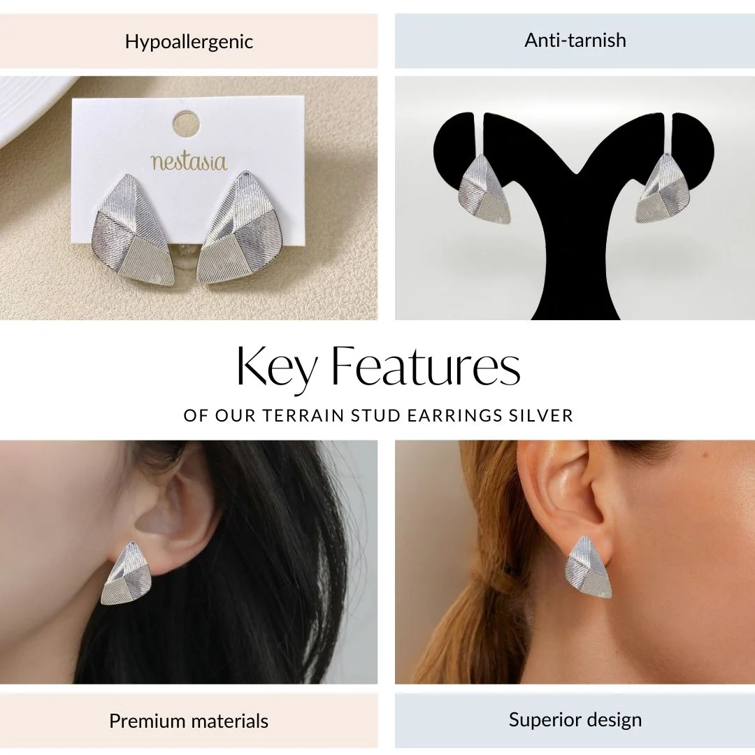 Terrain Stud Earrings Silver - Image 4