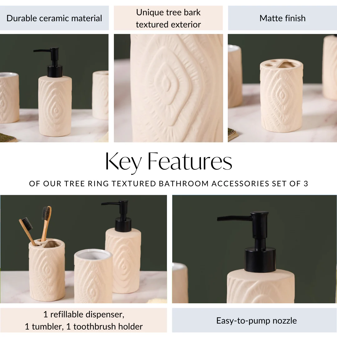 Textured Bathroom Accessories Set Of 3 Beige - Image 5