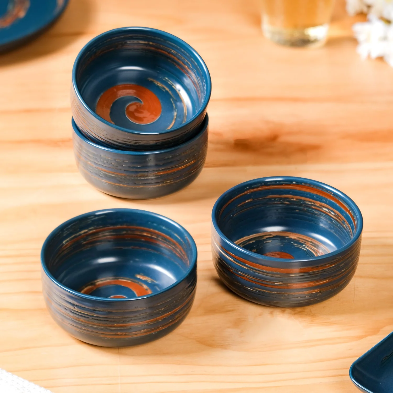 Textured Brushstroke Soup Bowls Navy Blue Set Of 4 300ml