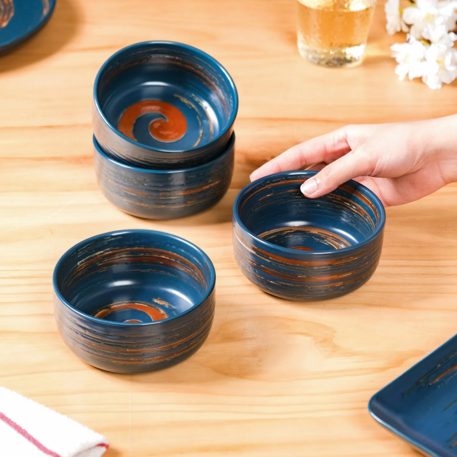 Textured Brushstroke Soup Bowls Navy Blue Set Of 4 300ml - Image 2