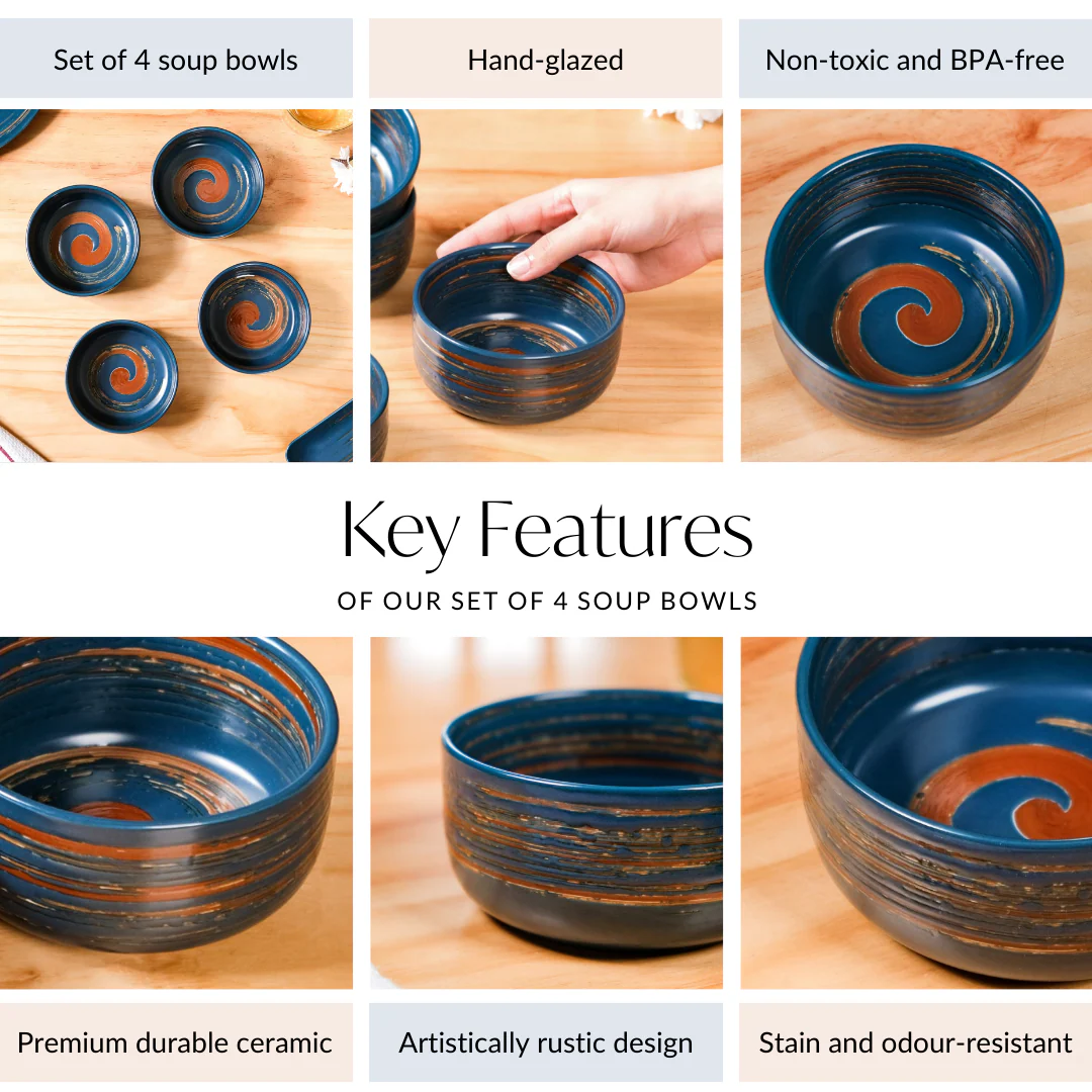 Textured Brushstroke Soup Bowls Navy Blue Set Of 4 300ml - Image 5