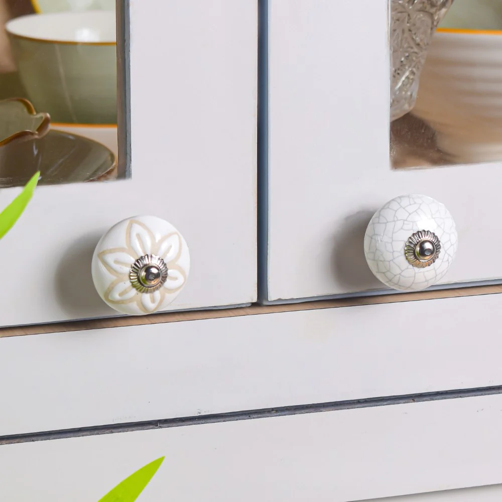 Textured Ceramic Door Knob White Set Of 6 - Image 3
