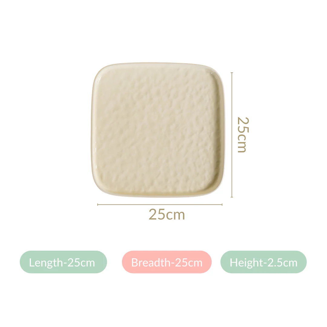 Textured Ceramic Square Dinner Plate Vanilla White Set Of 4 10 Inch - Image 6