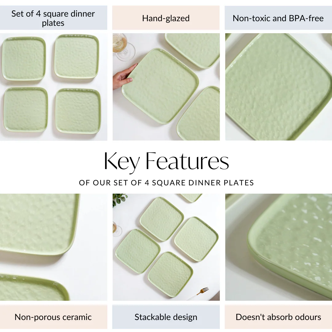 Textured Square Dinner Plate Sage Green Set Of 4 10 Inch - Image 4