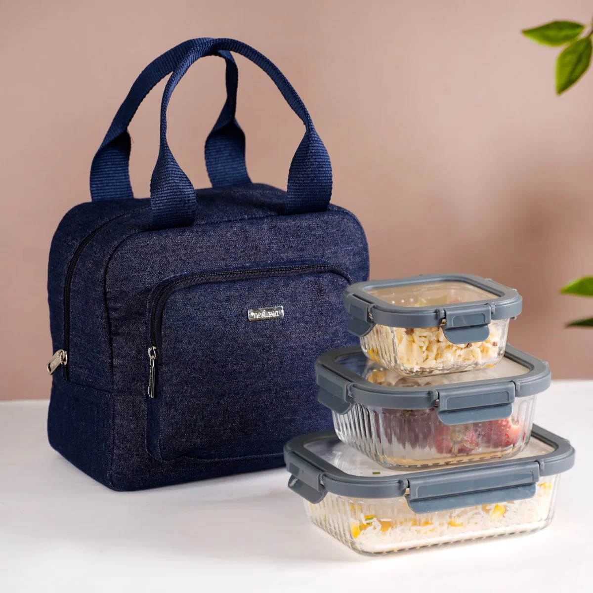 Thermal Insulated Denim Lunch Bag Dark Blue - Image 2