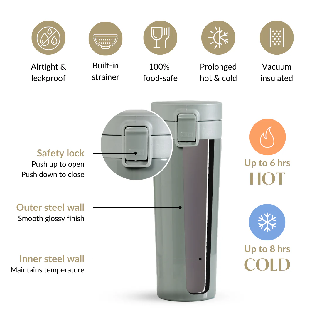 Thermox Portable Vacuum Water Bottle For Hot And Cold Juniper Green 450ml - Image 6