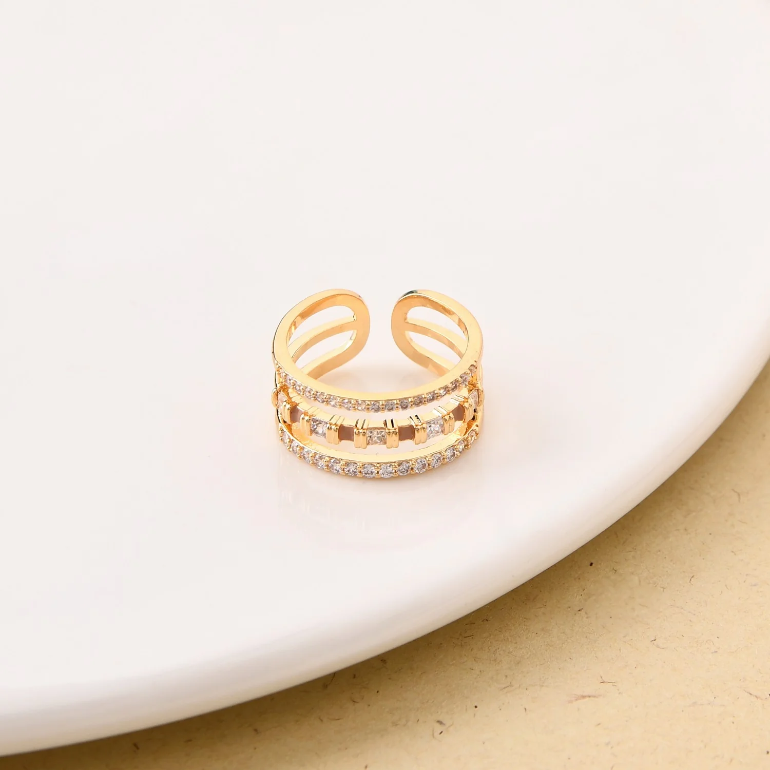 Three Layer Stone Studded Gold Ring - Image 5