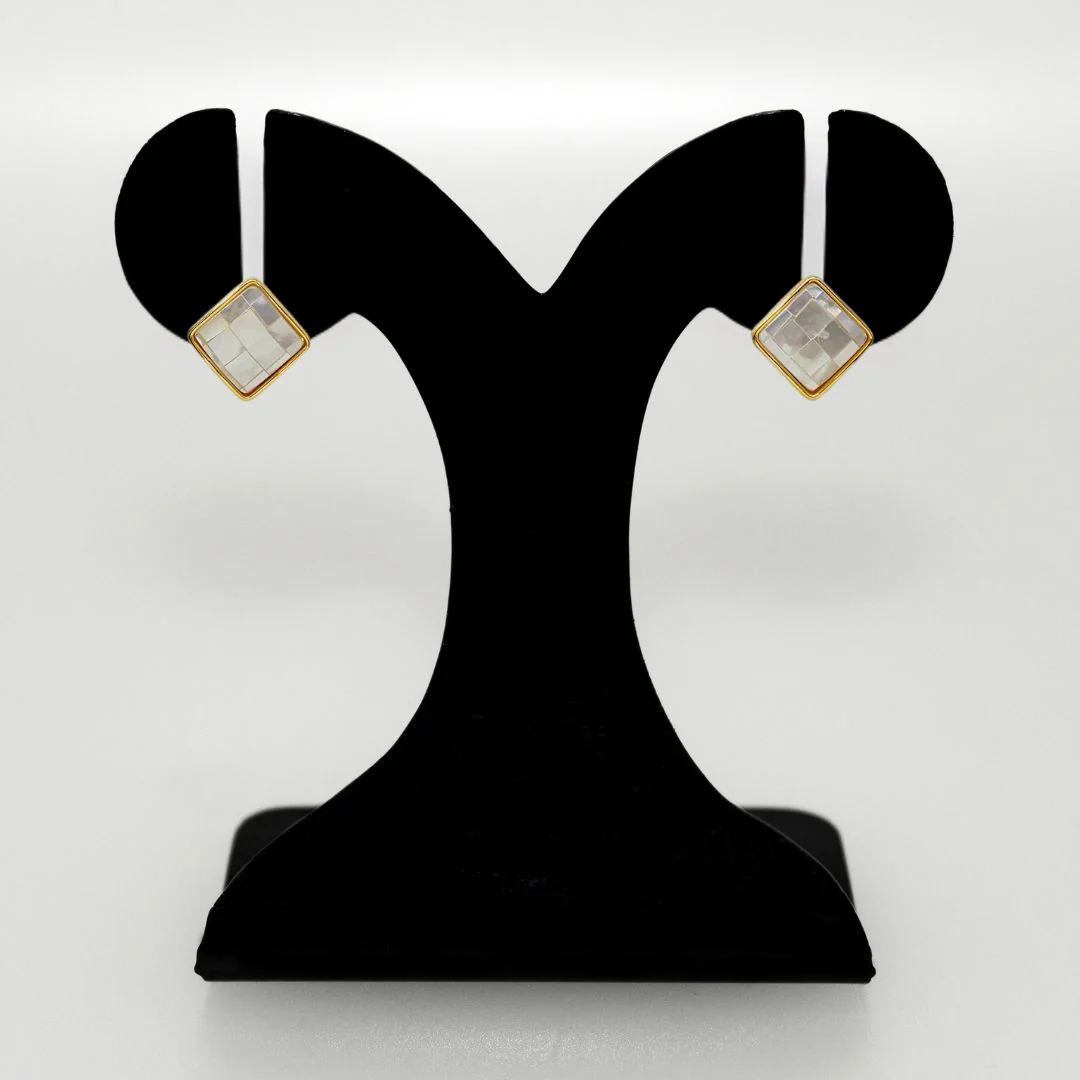 Tiled Pearl Square Studs - Image 6
